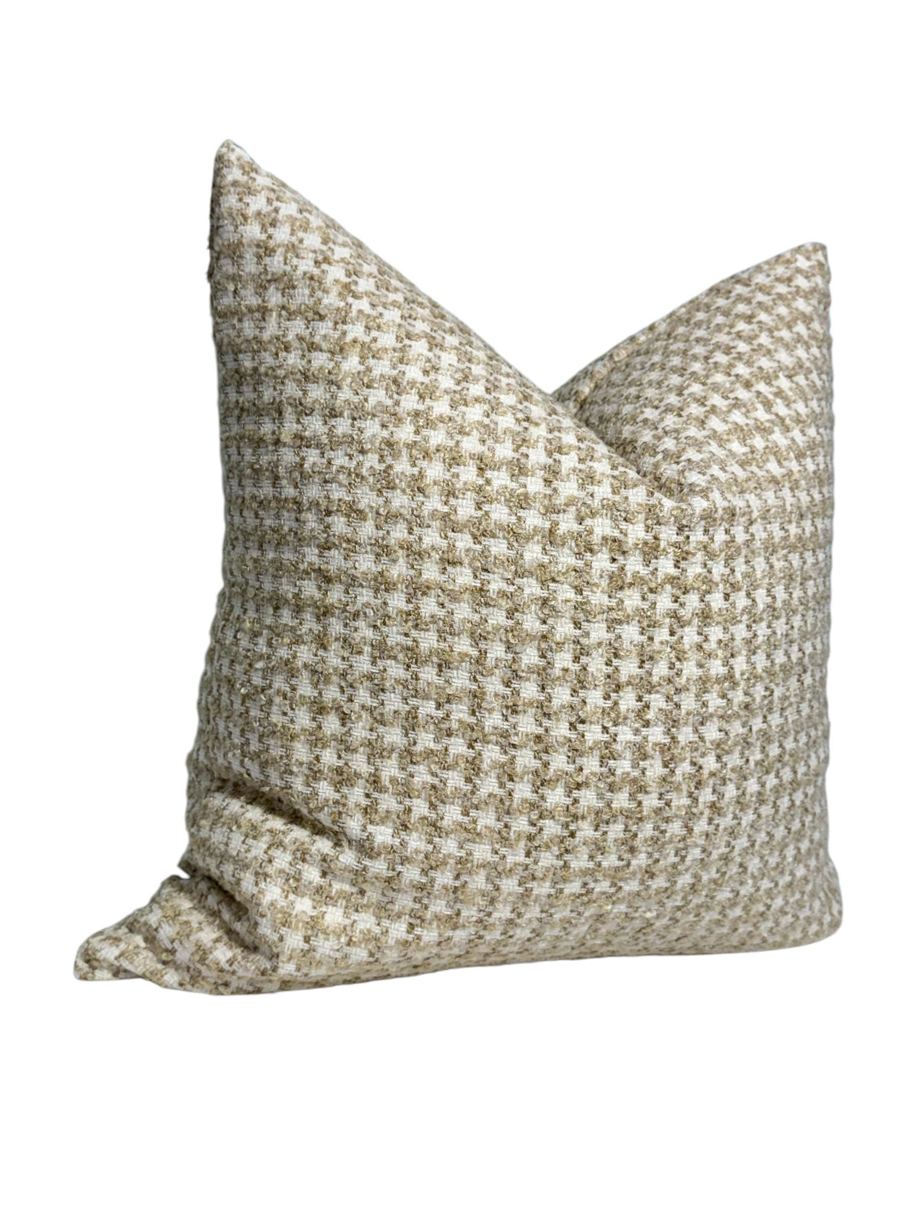 Handmade Beige Houndstooth Pillow Cover, Neutral Woven Throw Pillow