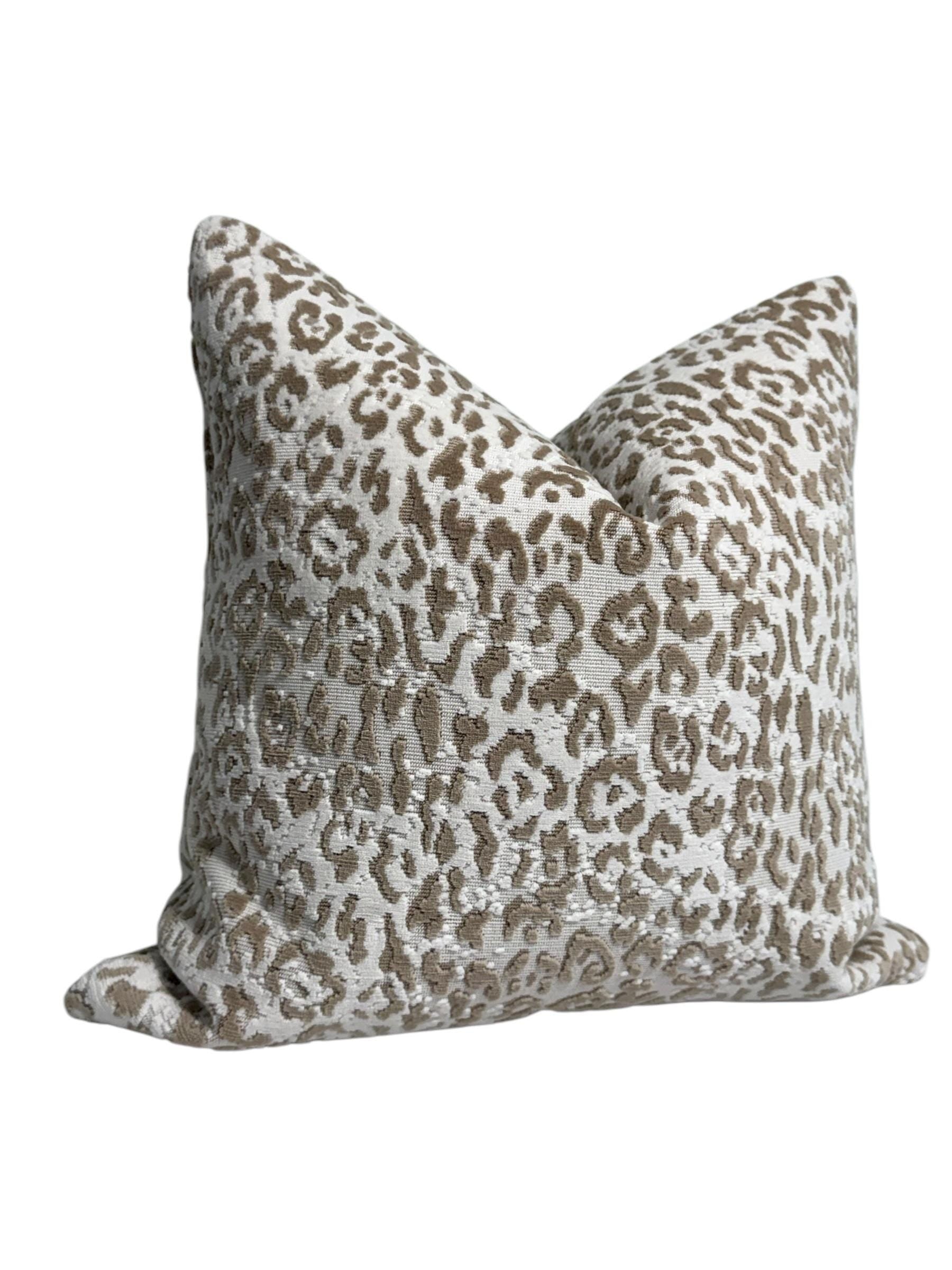 Handmade Neutral Leopard Velvet Pillow Cover, Modern Accent Cushion
