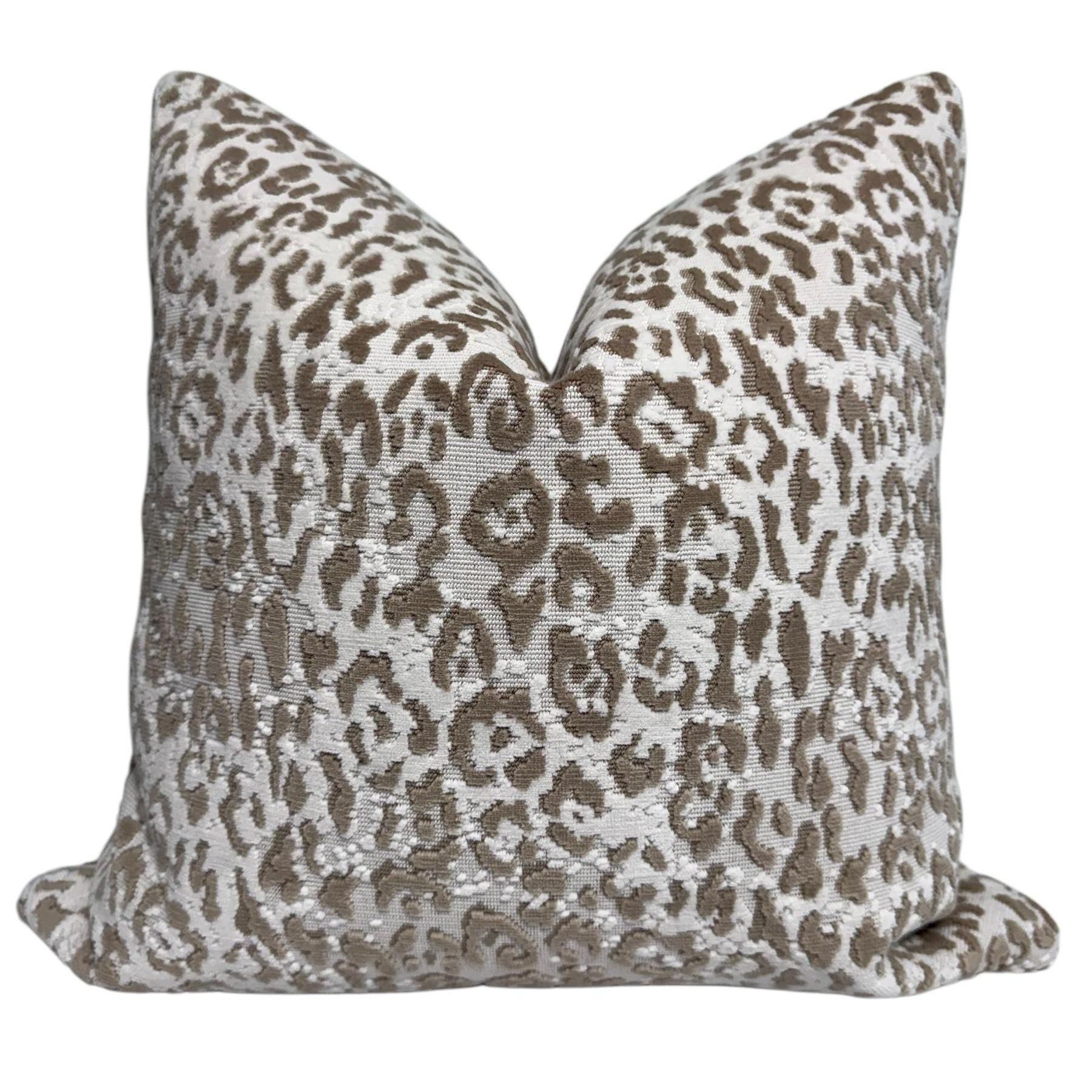 Handmade Neutral Leopard Velvet Pillow Cover, Modern Accent Cushion