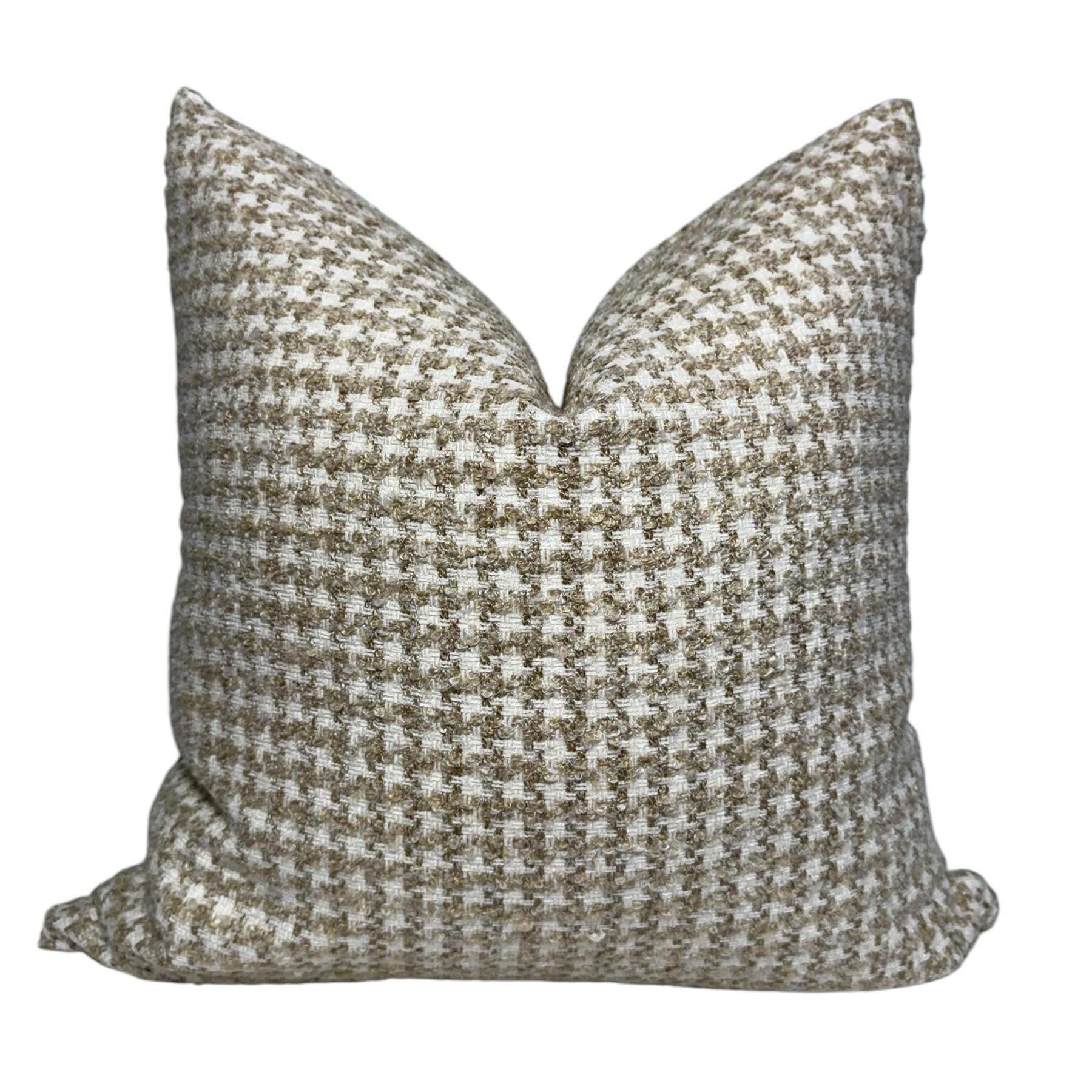 Handmade Beige Houndstooth Pillow Cover, Neutral Woven Throw Pillow