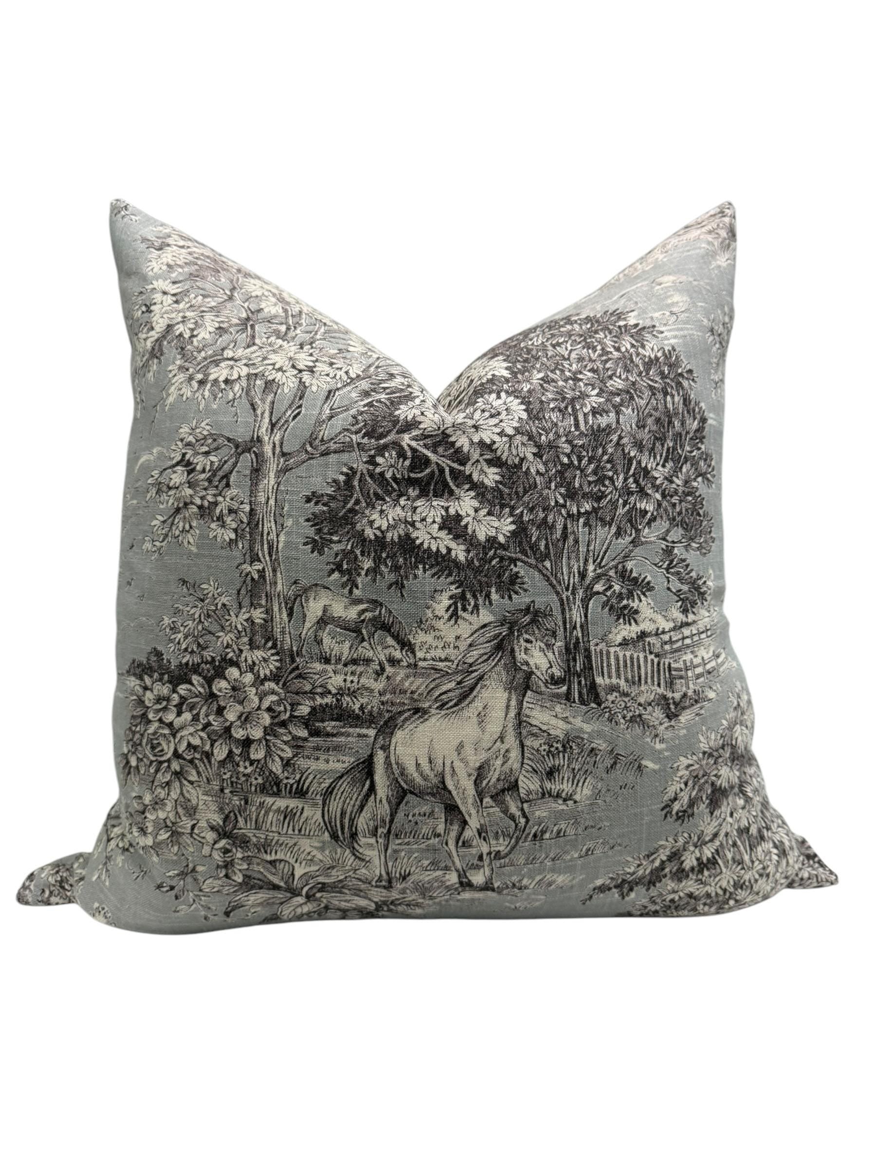 Horse Toile Pillow Cover, Equestrian French Country Farmhouse Decor