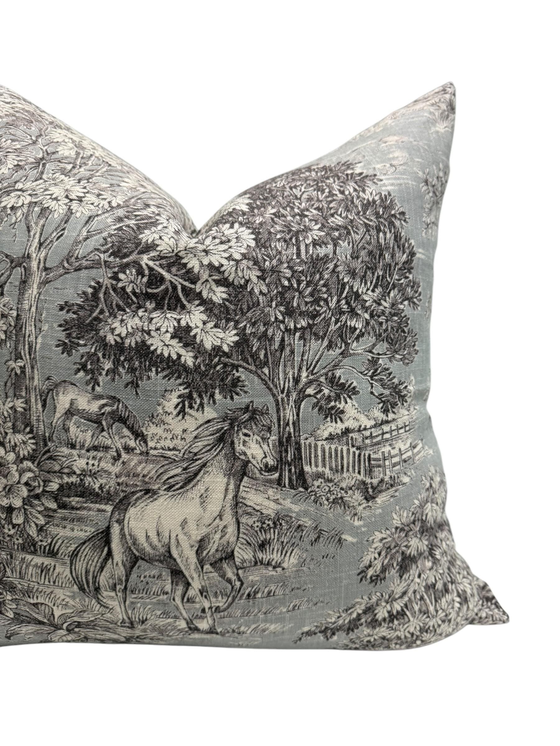Horse Toile Pillow Cover, Equestrian French Country Farmhouse Decor