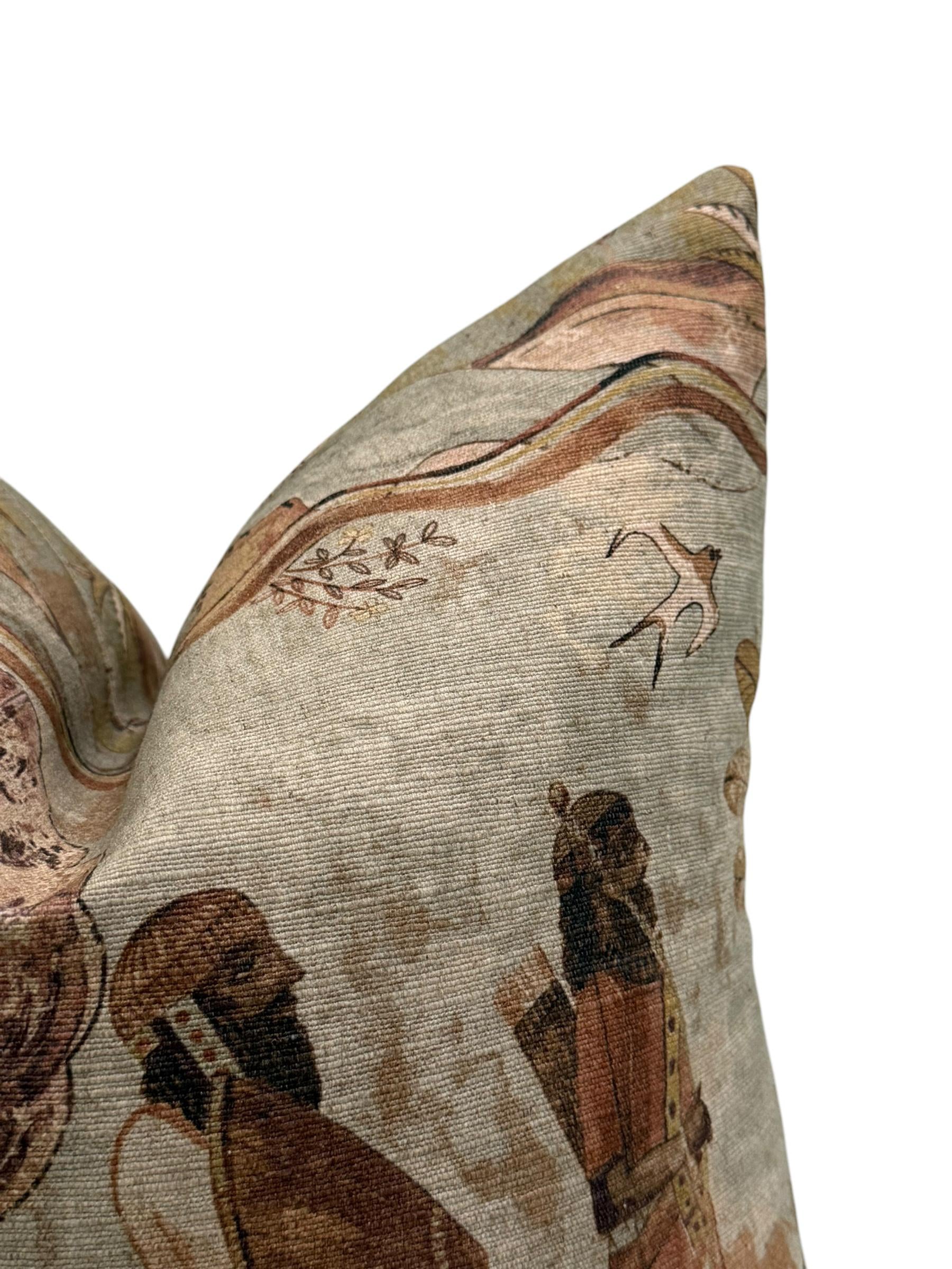Vintage Tapestry Pillow Cover, Antique-Inspired Linen-Cotton Cushion