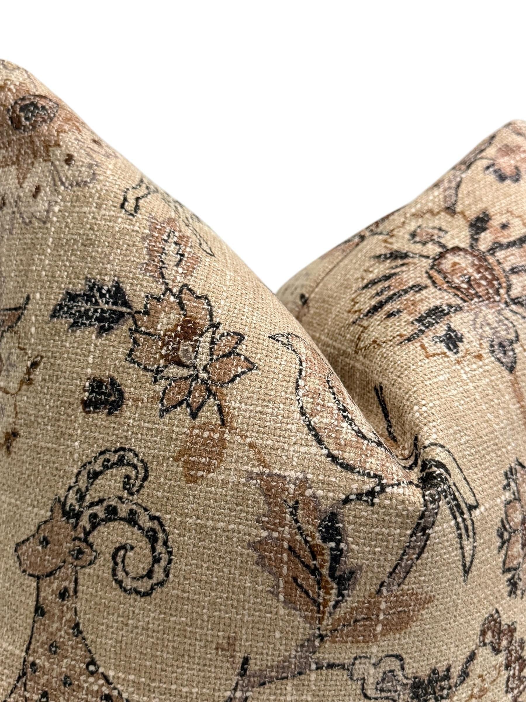 Vintage Floral Pillow Cover, Rustic Animal Print Cushion, Boho Decor, Neutral Tapestry Pillow, Antique-Inspired Cushion,Woodland Home Accent