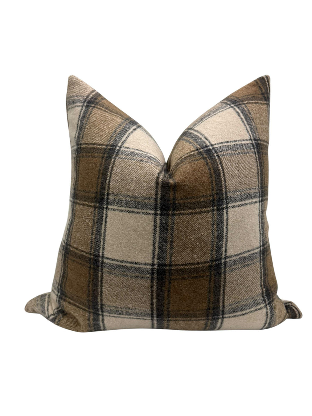 Plaid Pillow Cover, Rustic Farmhouse Throw Pillow, Brown Check Cushion, Cozy Wool Pillow Cover, Cabin Style, Flannel Plaid Pillow Cover
