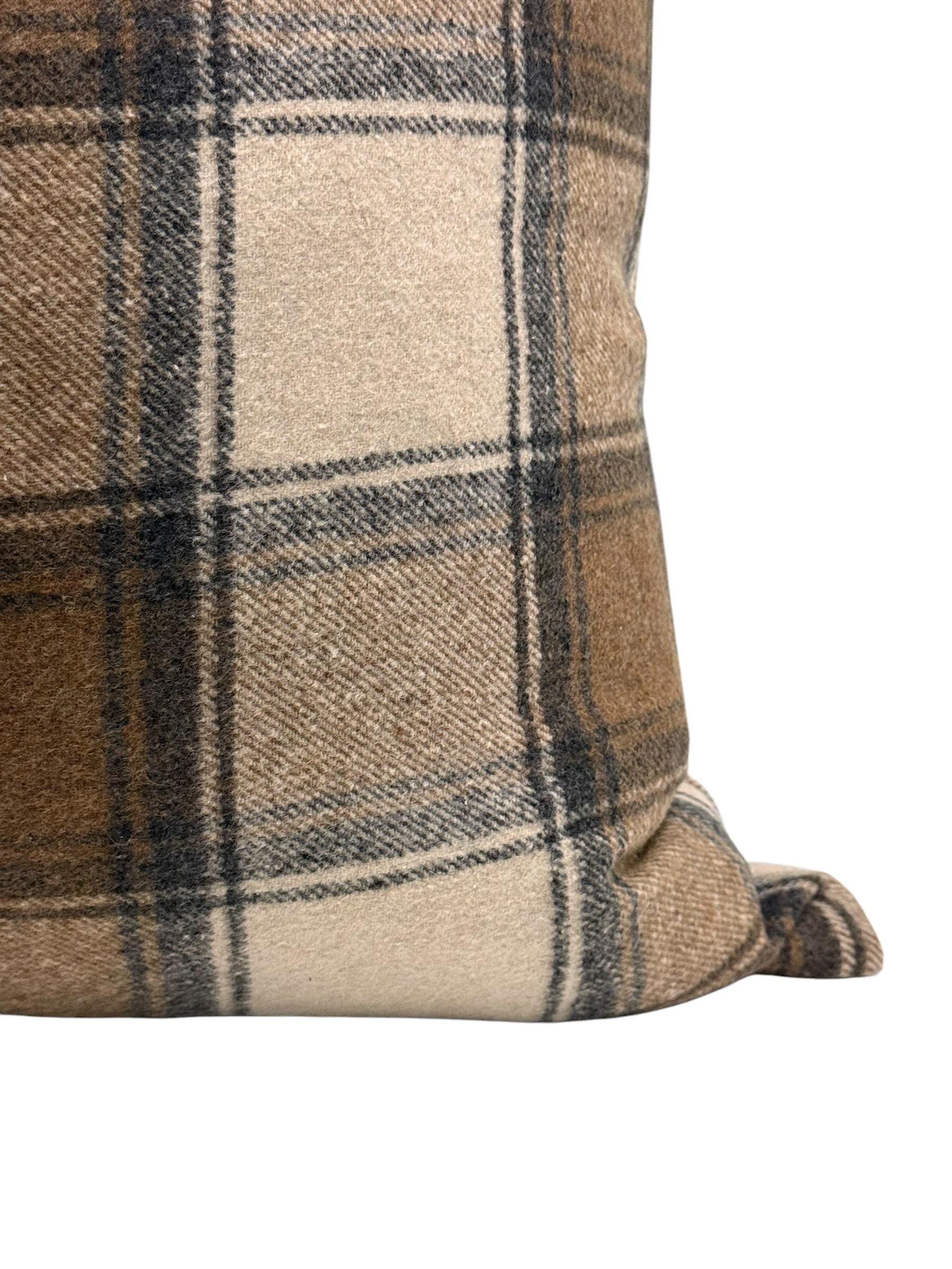 Plaid Pillow Cover, Rustic Farmhouse Throw Pillow, Brown Check Cushion, Cozy Wool Pillow Cover, Cabin Style, Flannel Plaid Pillow Cover