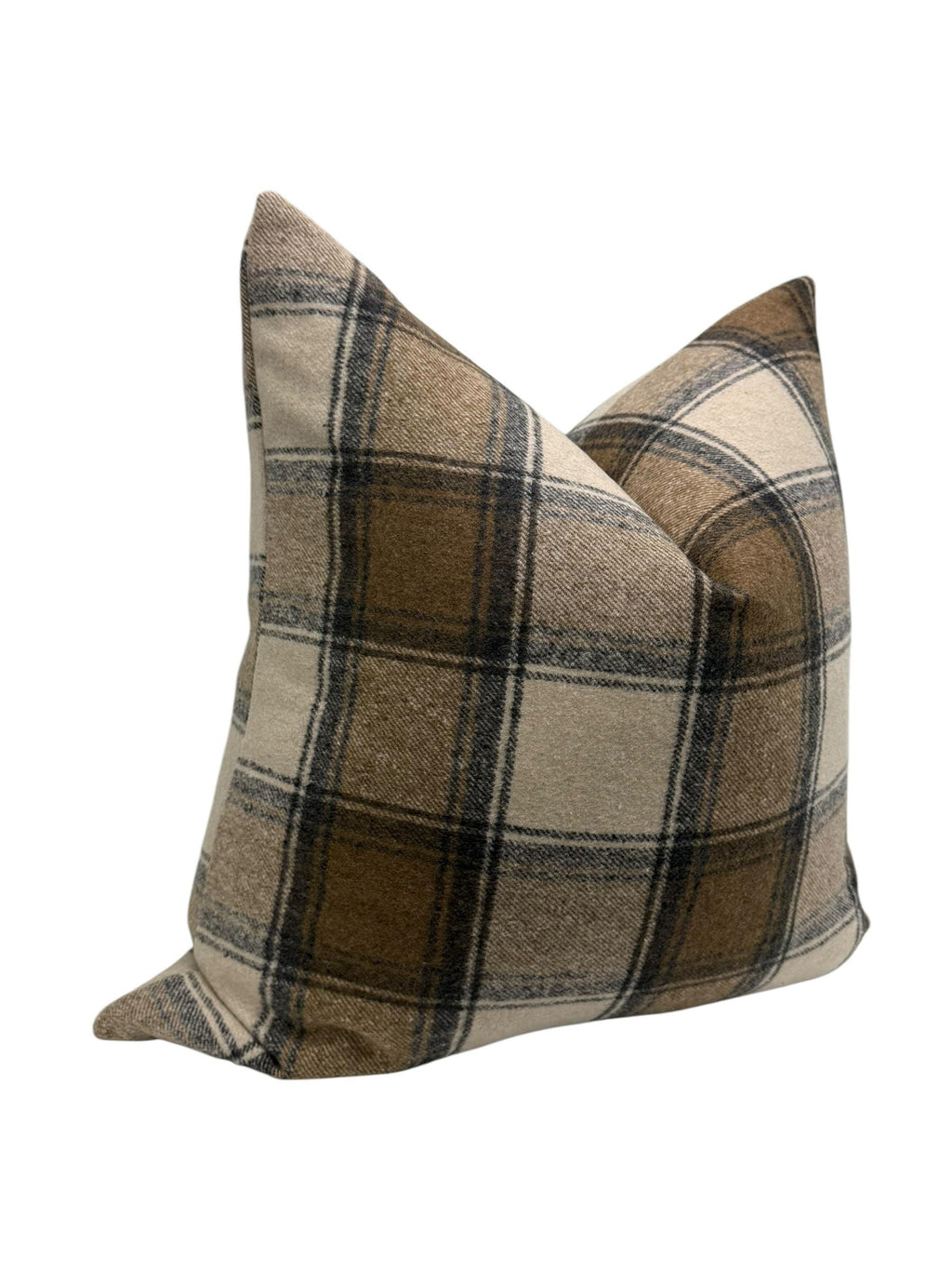 Plaid Pillow Cover, Rustic Farmhouse Throw Pillow, Brown Check Cushion, Cozy Wool Pillow Cover, Cabin Style, Flannel Plaid Pillow Cover