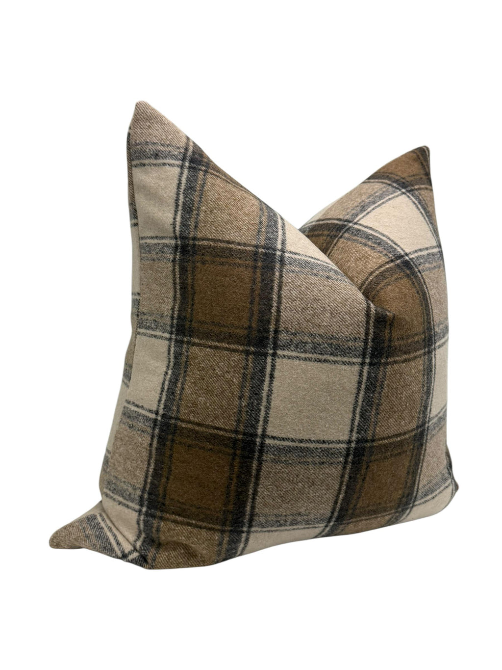 Plaid Pillow Cover, Rustic Farmhouse Throw Pillow, Brown Check Cushion, Cozy Wool Pillow Cover, Cabin Style, Flannel Plaid Pillow Cover