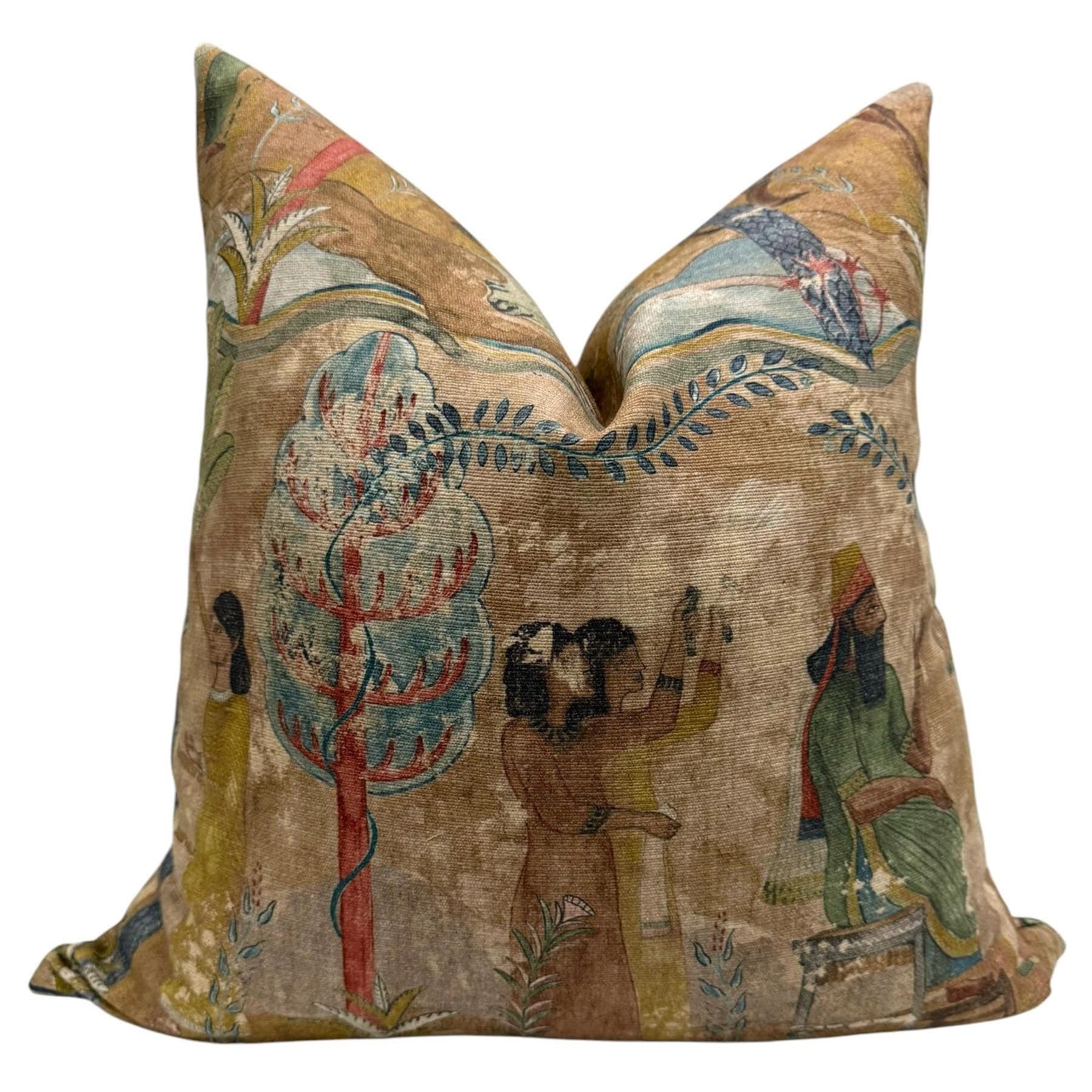 Vintage Tapestry Pillow, Antique-Inspired Decorative Cushion, Old World Decor Pillow, Rustic Boho Tapestry Cushion, Historical Art Cover