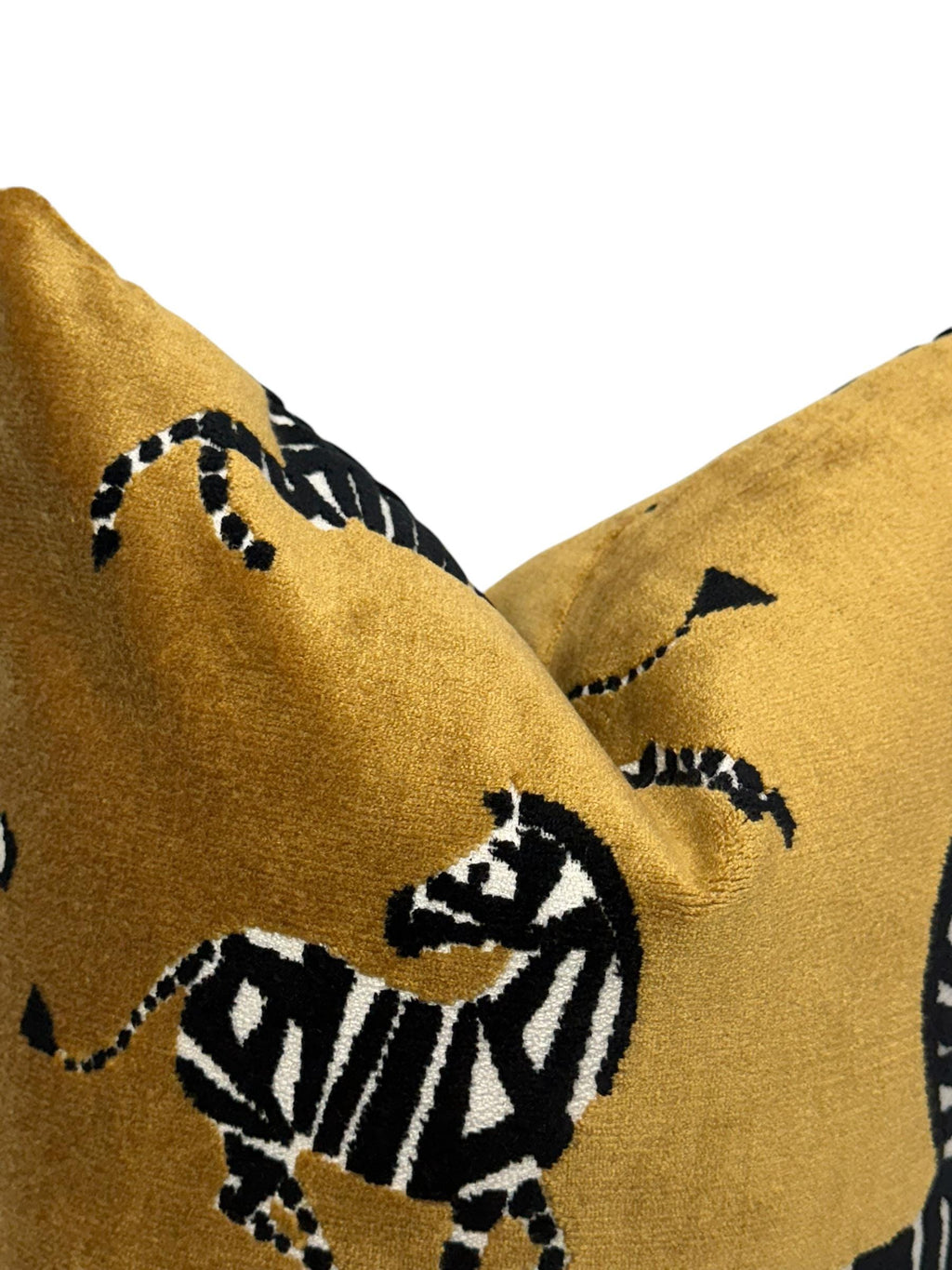 Dancing Zebra Gold Velvet Pillow Cover, Exotic Animal Print Pillow Cover, Safari Decor Velvet Pillow, Yellow and Black Zebra Cushion