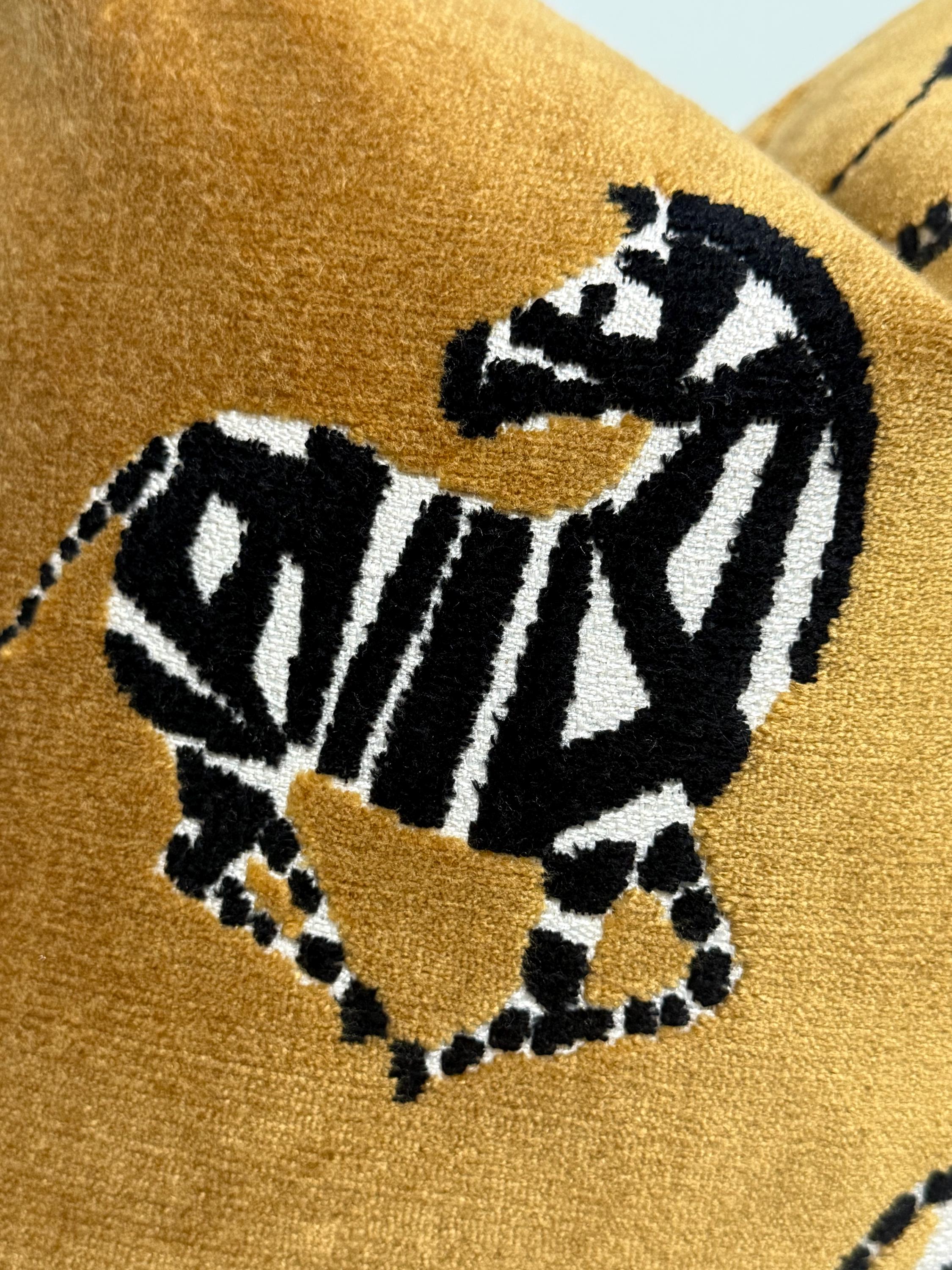 Dancing Zebra Gold Velvet Pillow Cover, Exotic Animal Print Pillow Cover, Safari Decor Velvet Pillow, Yellow and Black Zebra Cushion