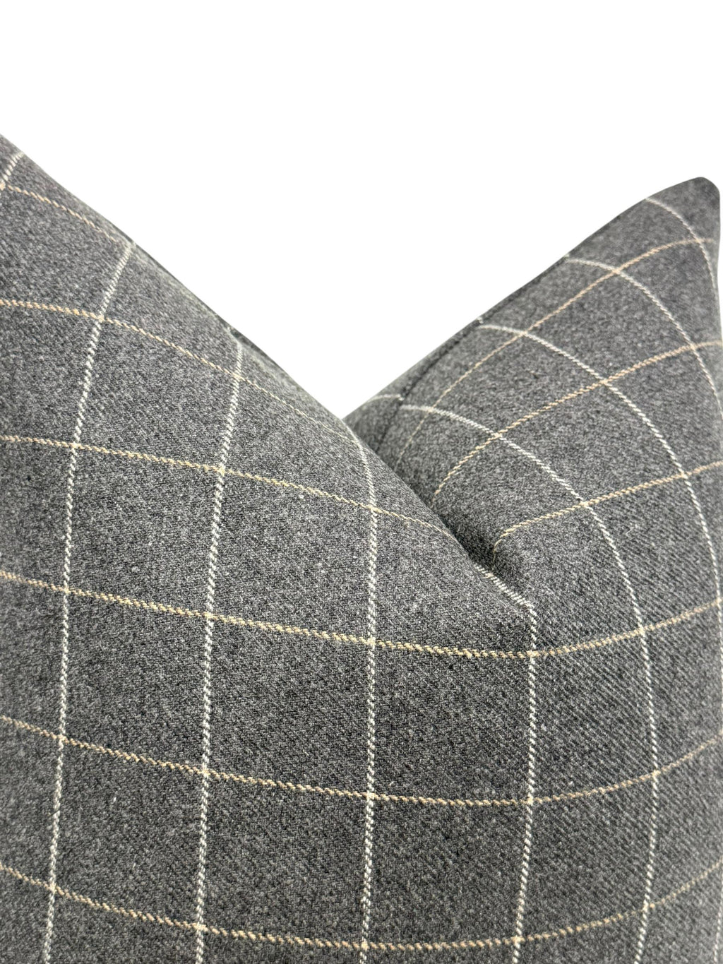 Gray Windowpane Plaid Wool Pillow Cover, Modern Farmhouse Cushion