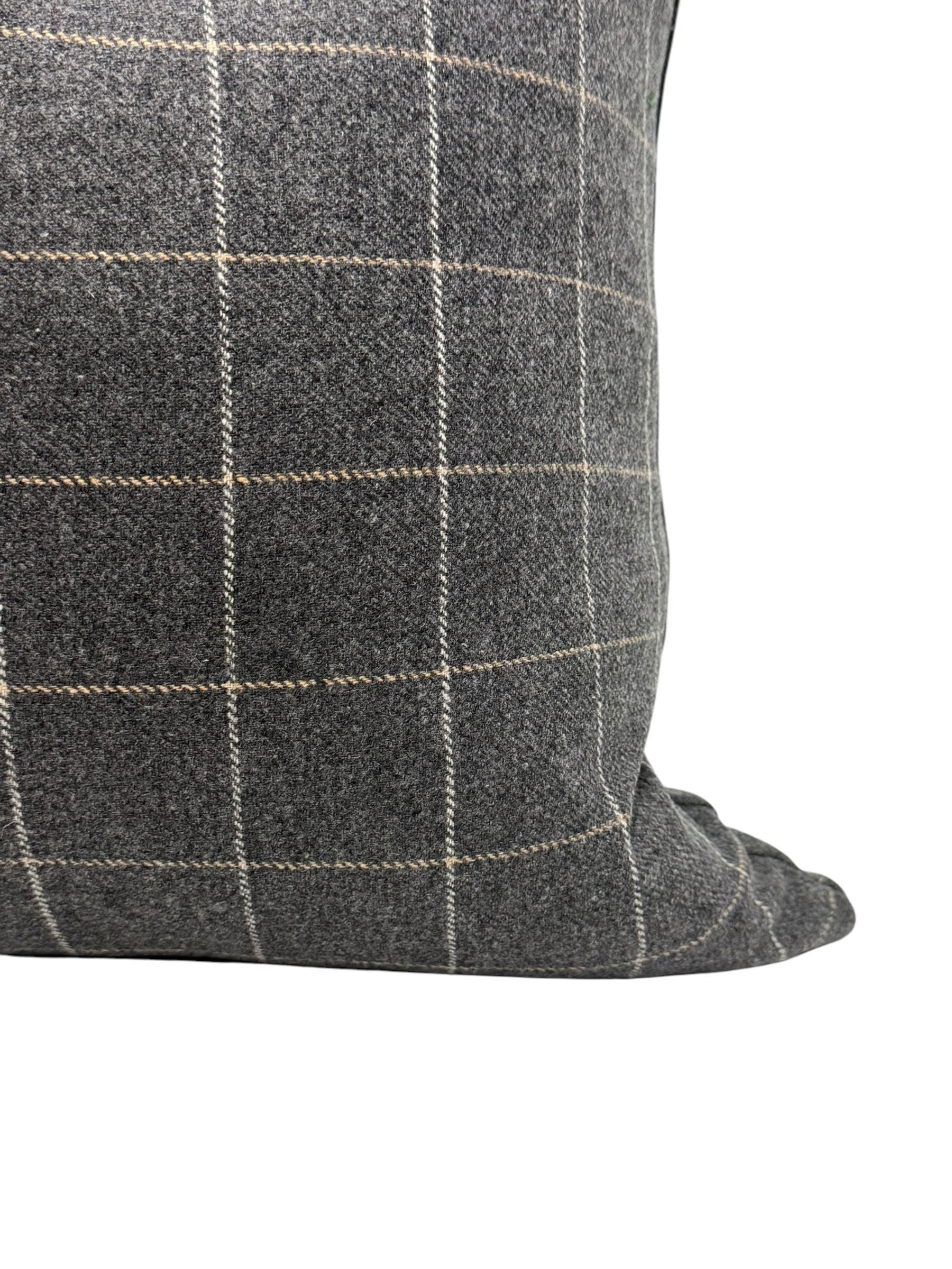 Gray Windowpane Plaid Wool Pillow Cover, Modern Farmhouse Cushion