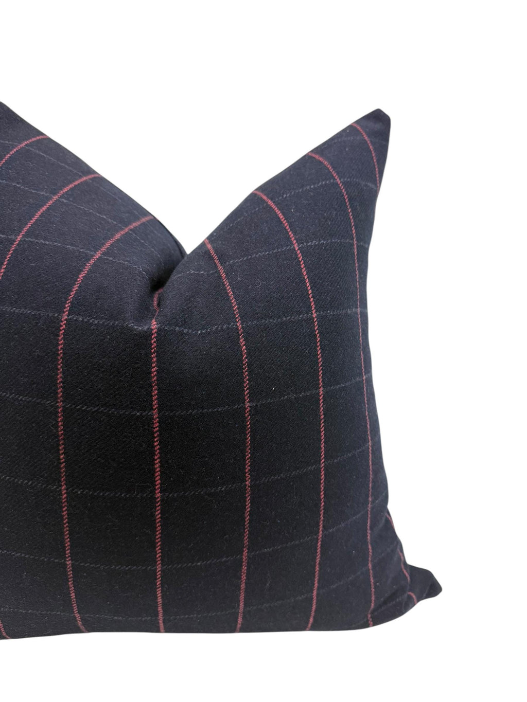 Navy Windowpane Pillow Cover, Wool Throw Pillow, Modern Plaid Cushion, Dark Blue Grid Pillow,  Red Stitch Plaid Cushion, Minimalist Pillow