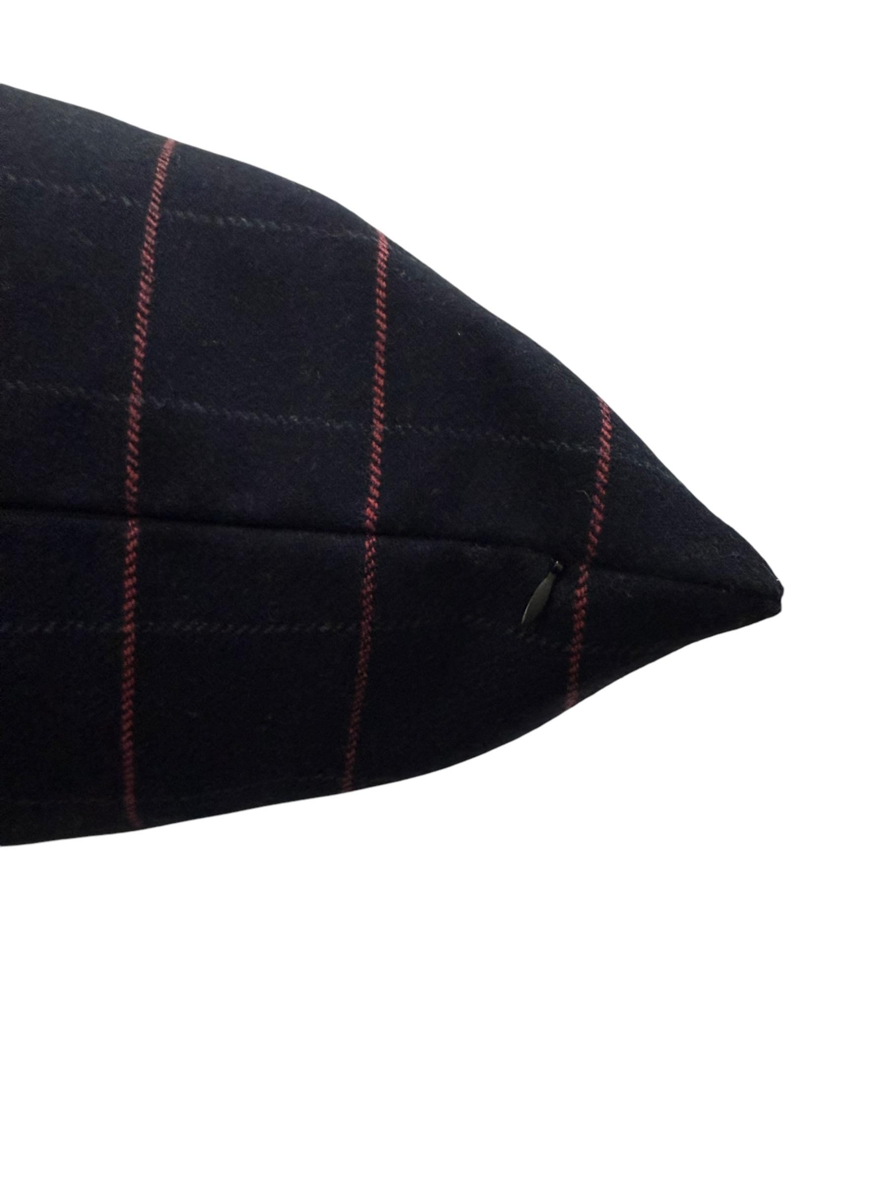 Navy Windowpane Pillow Cover, Wool Throw Pillow, Modern Plaid Cushion, Dark Blue Grid Pillow,  Red Stitch Plaid Cushion, Minimalist Pillow