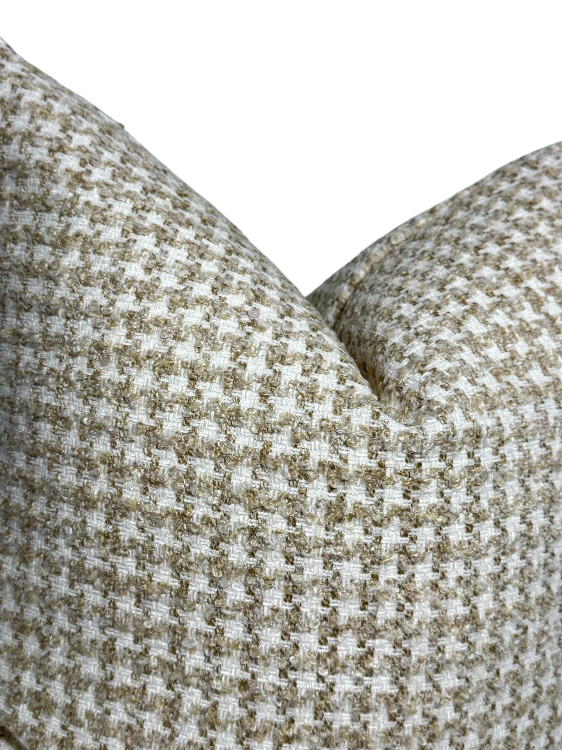 Handmade Beige Houndstooth Pillow Cover, Neutral Woven Throw Pillow