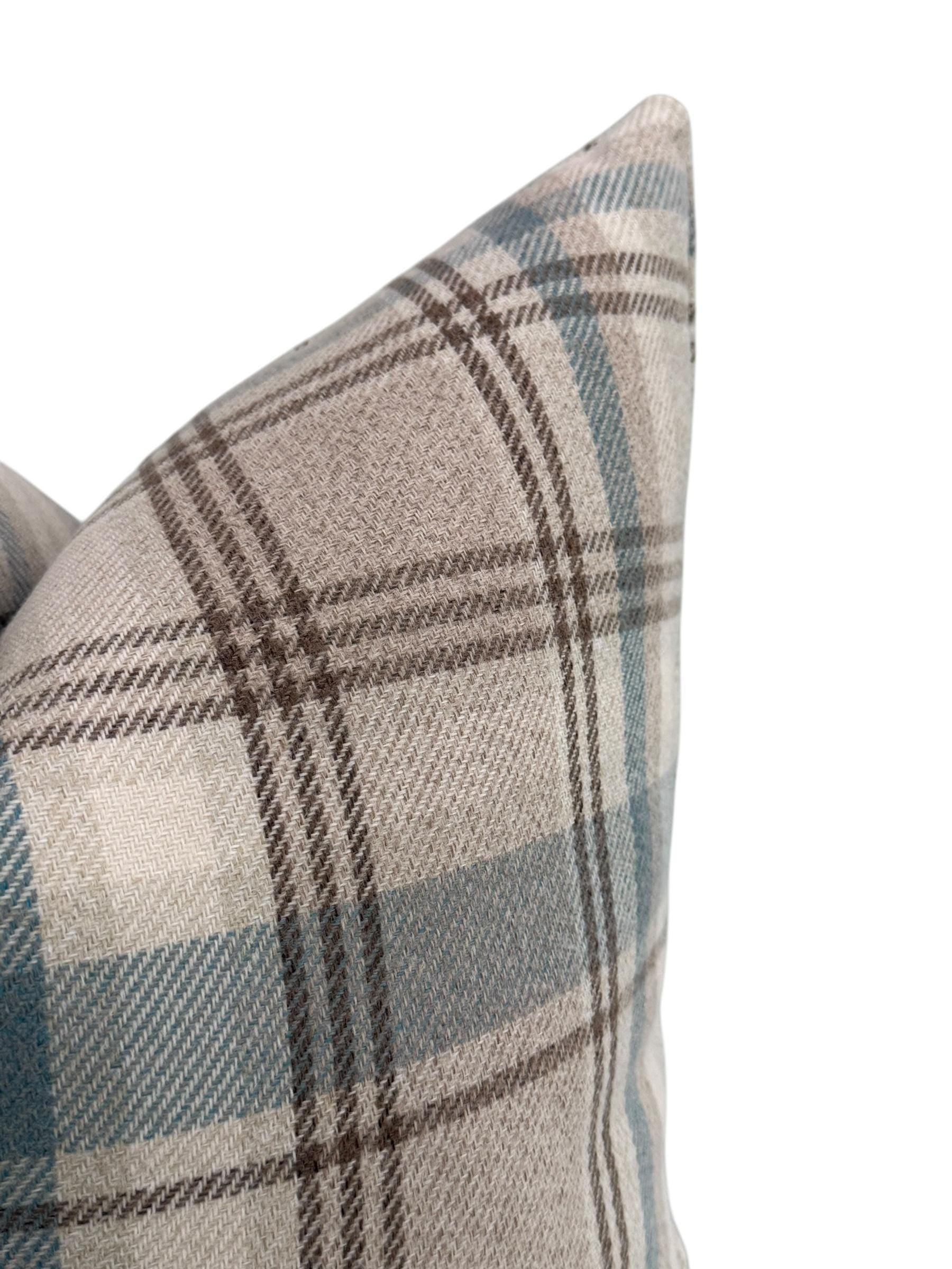 Blue Plaid Pillow Cover, Neutral Tartan Throw Pillow, Cottage Core Cushion, Cozy Checkered Cover, Warm Neutral, Classic Rustic Pillow Cover