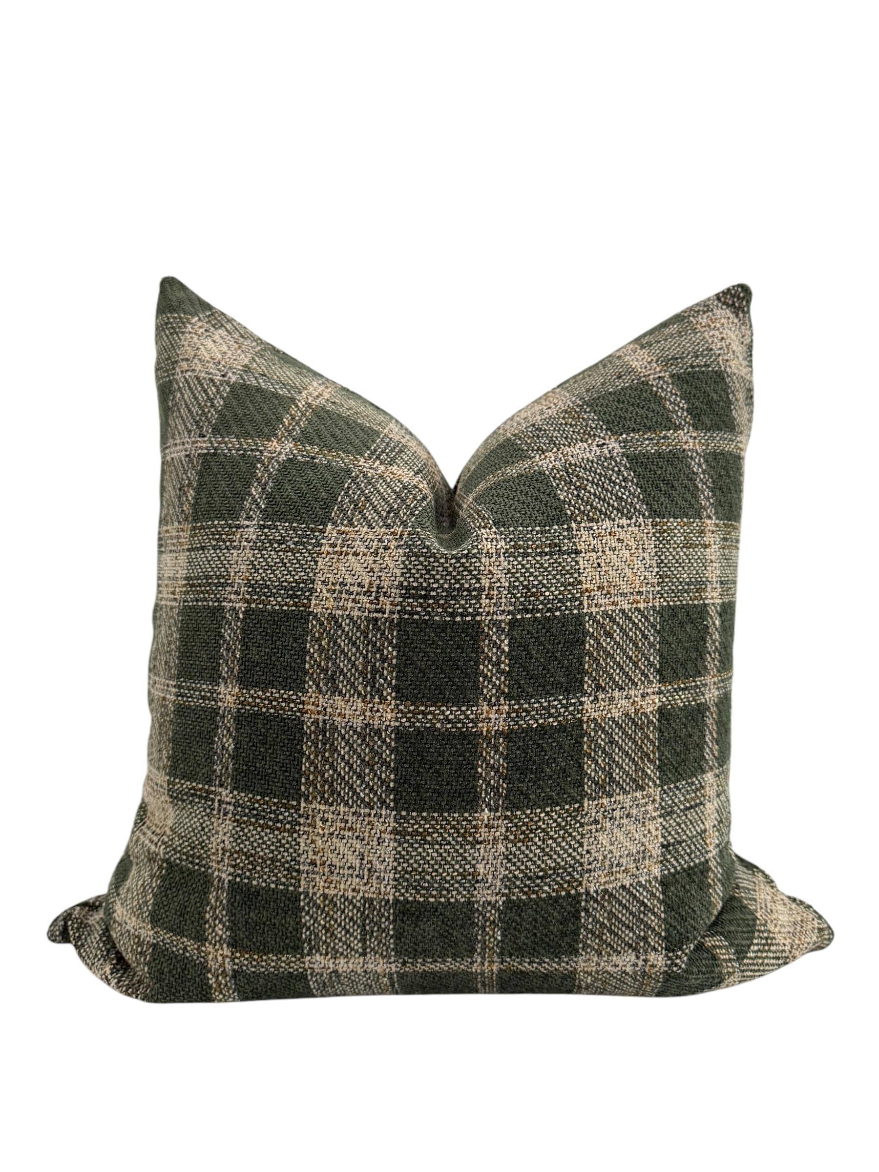 Green Plaid Pillow Cover, Hunter Green Tartan Throw Pillow, Cozy Fall Decor Cushion, Forest Green Checkered Cover, Rustic Cabin Pillow Cover
