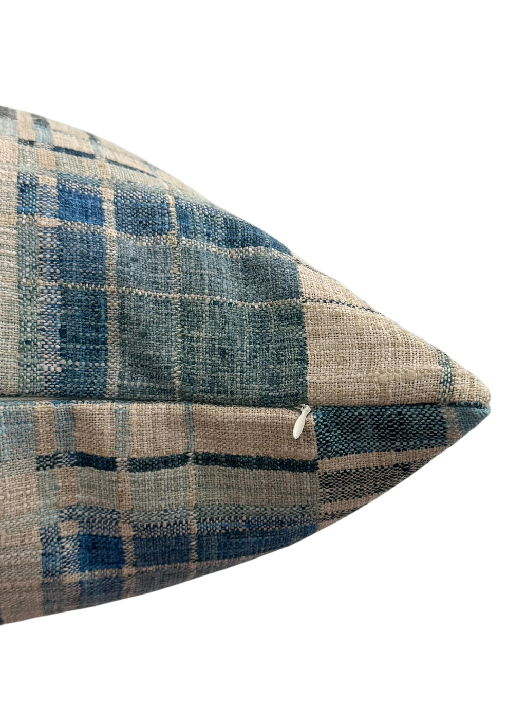Blue Windowpane Plaid Pillow Cover, Wool Blend, Red Stitch