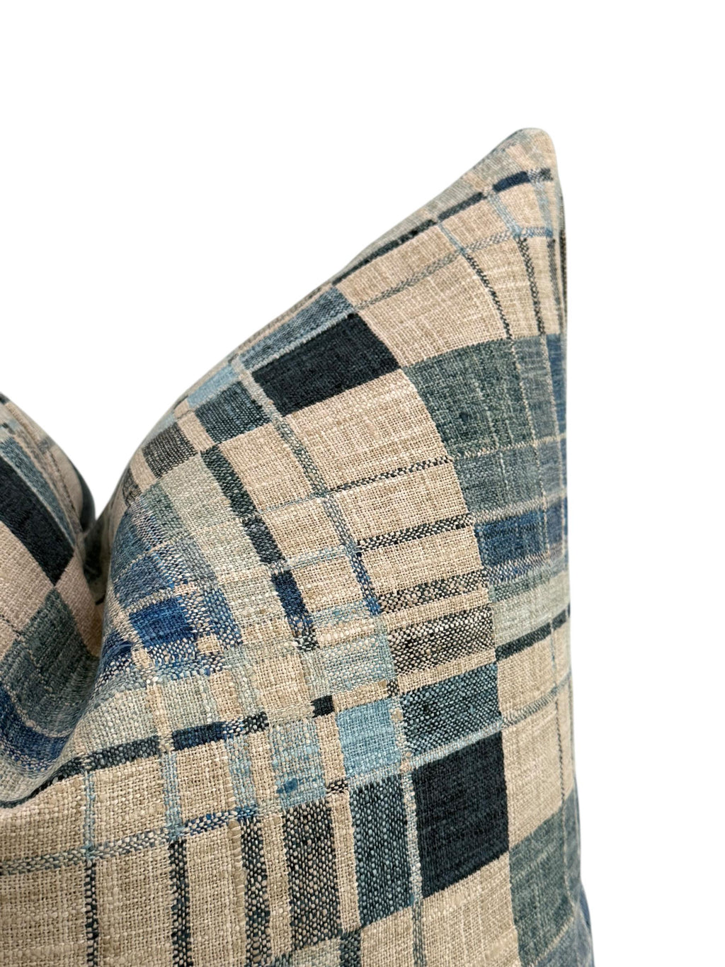 Blue Windowpane Plaid Pillow Cover, Wool Blend, Red Stitch