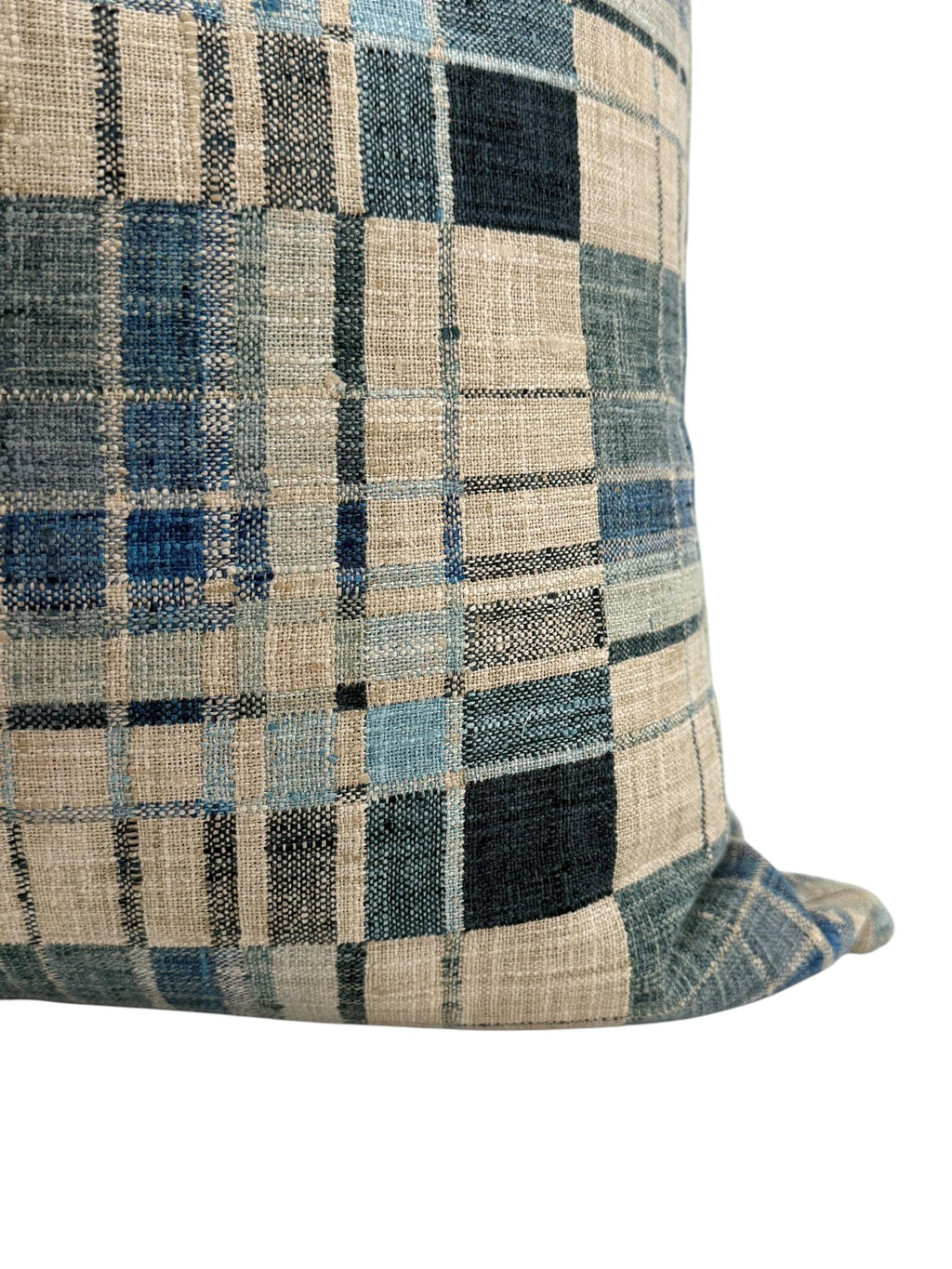 Blue Windowpane Plaid Pillow Cover, Wool Blend, Red Stitch