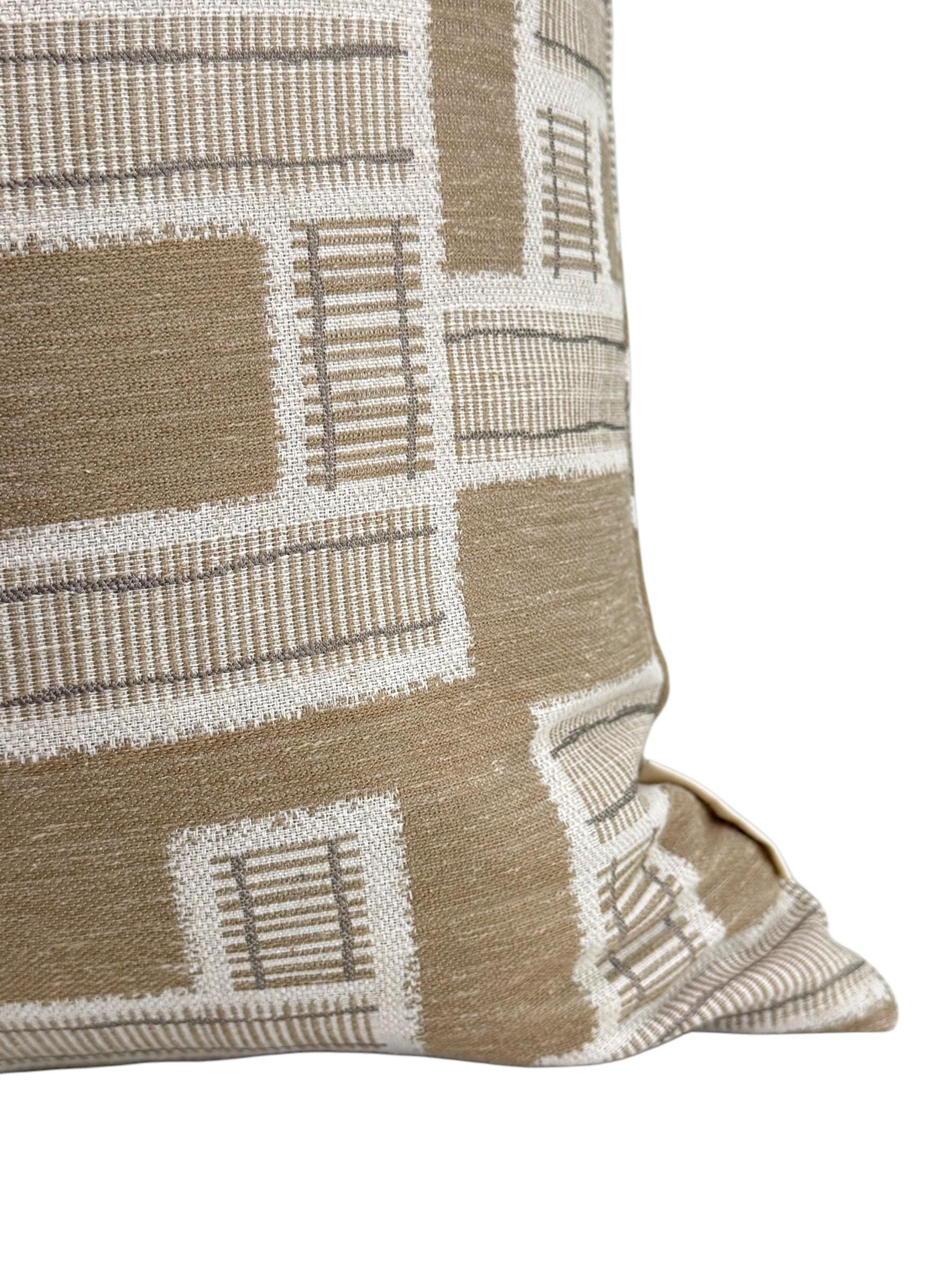 Geometric Plaid Pillow Cover: Taupe, White, and Beige Throw Cushion