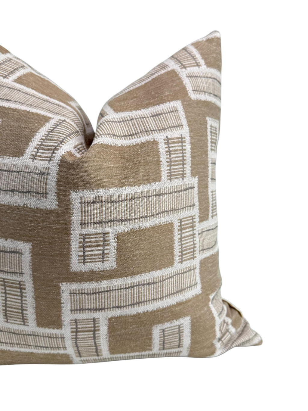 Geometric Plaid Pillow Cover: Taupe, White, and Beige Throw Cushion