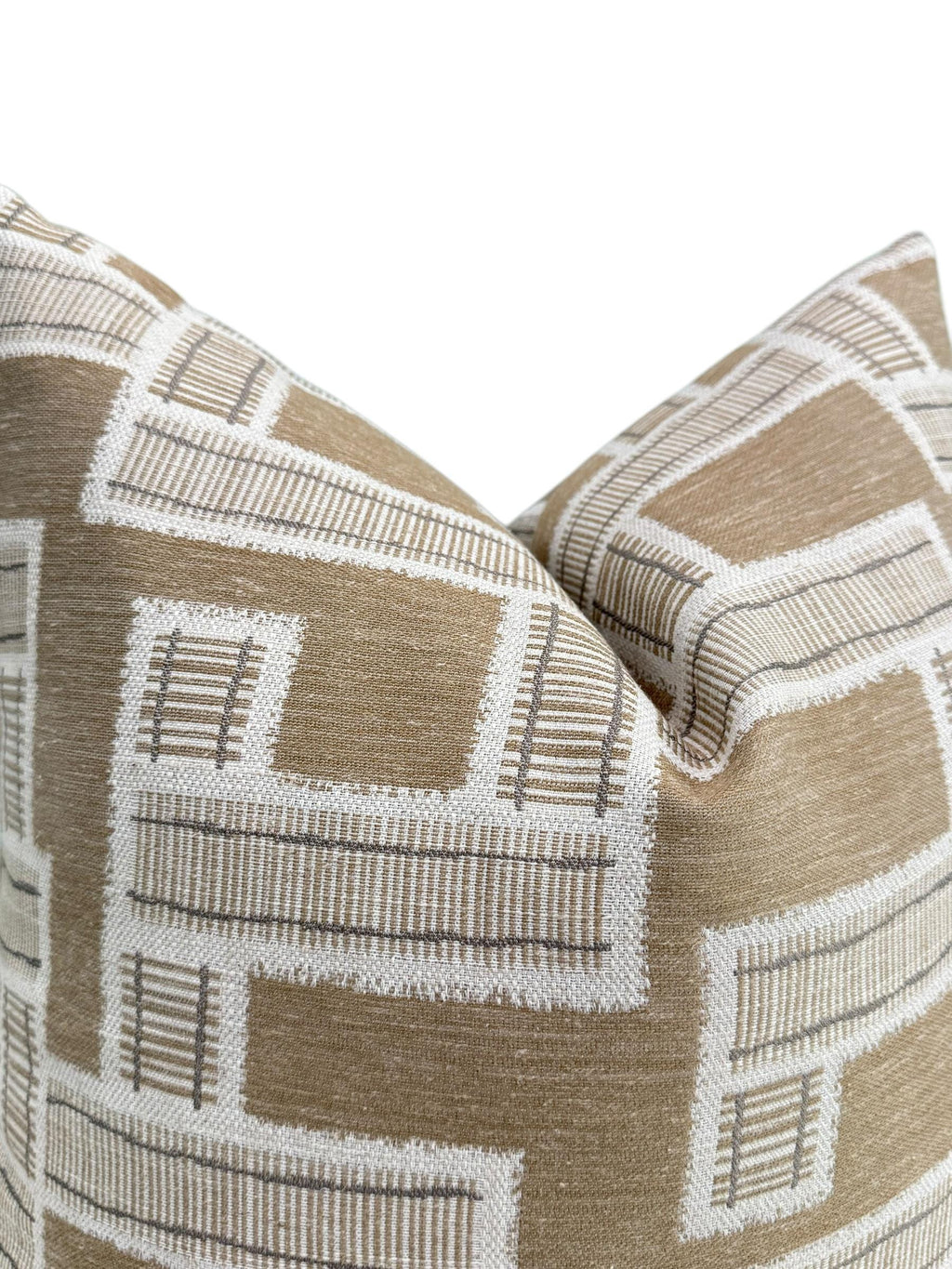 Geometric Plaid Pillow Cover: Taupe, White, and Beige Throw Cushion