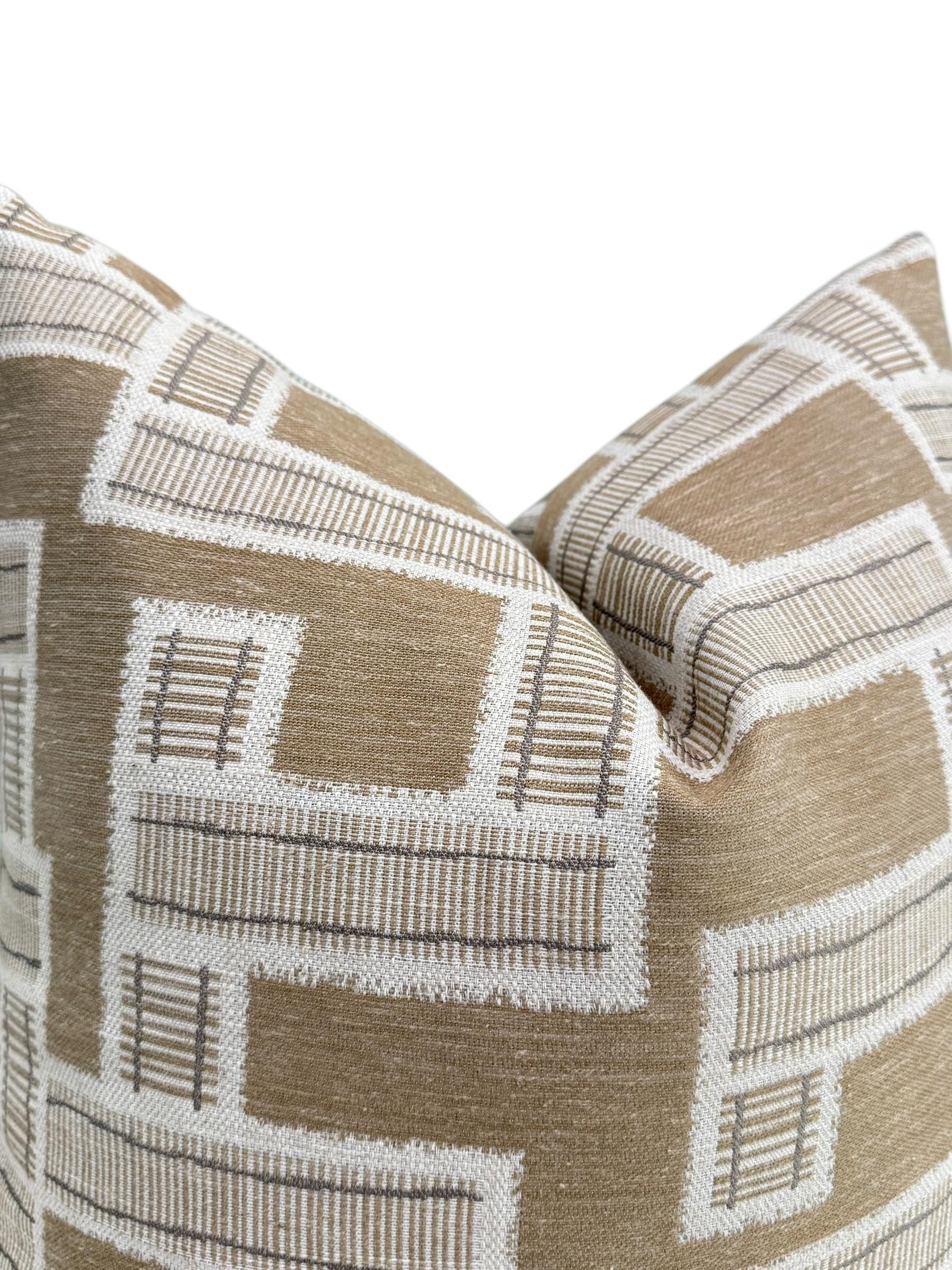 Geometric Plaid Pillow Cover: Taupe, White, and Beige Throw Cushion