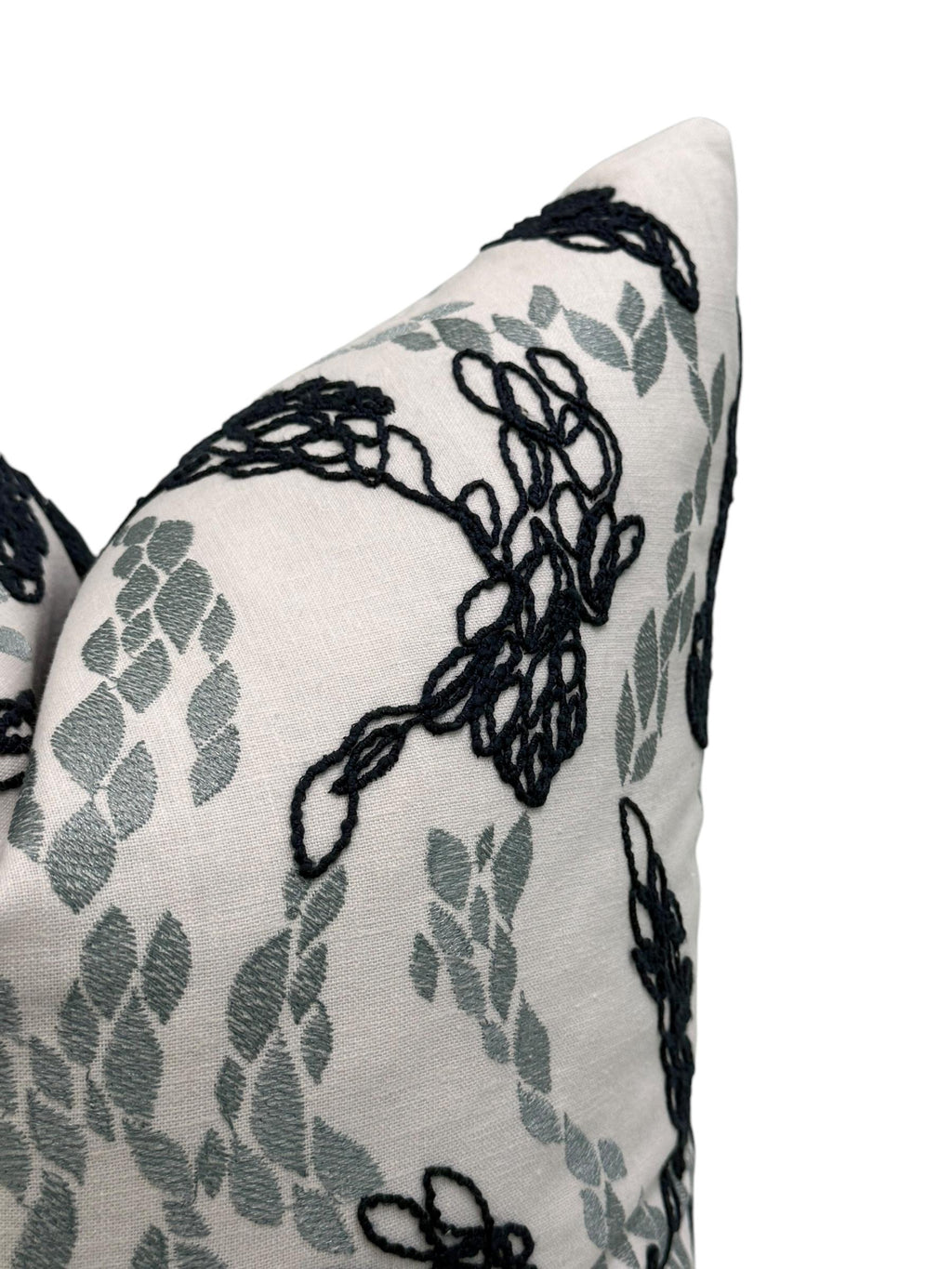 Navy Embroidered Floral Pillow Cover, Vine Cushion, Handmade USA