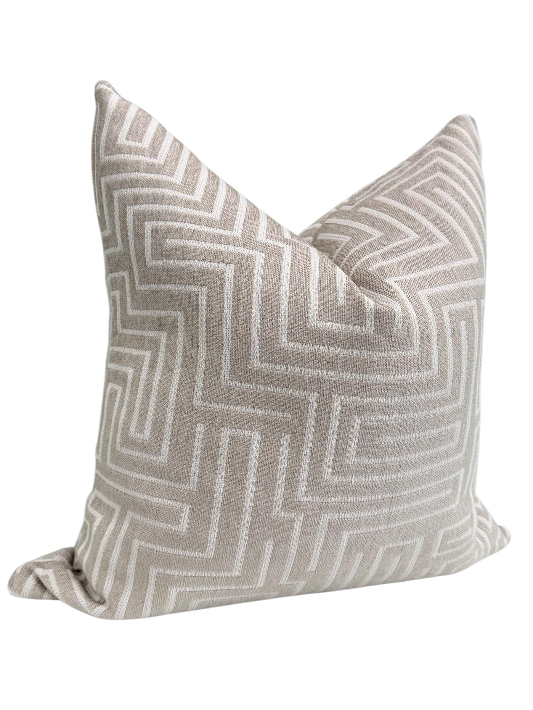 Handmade Taupe Geometric Pillow Cover, Modern Maze Cushion