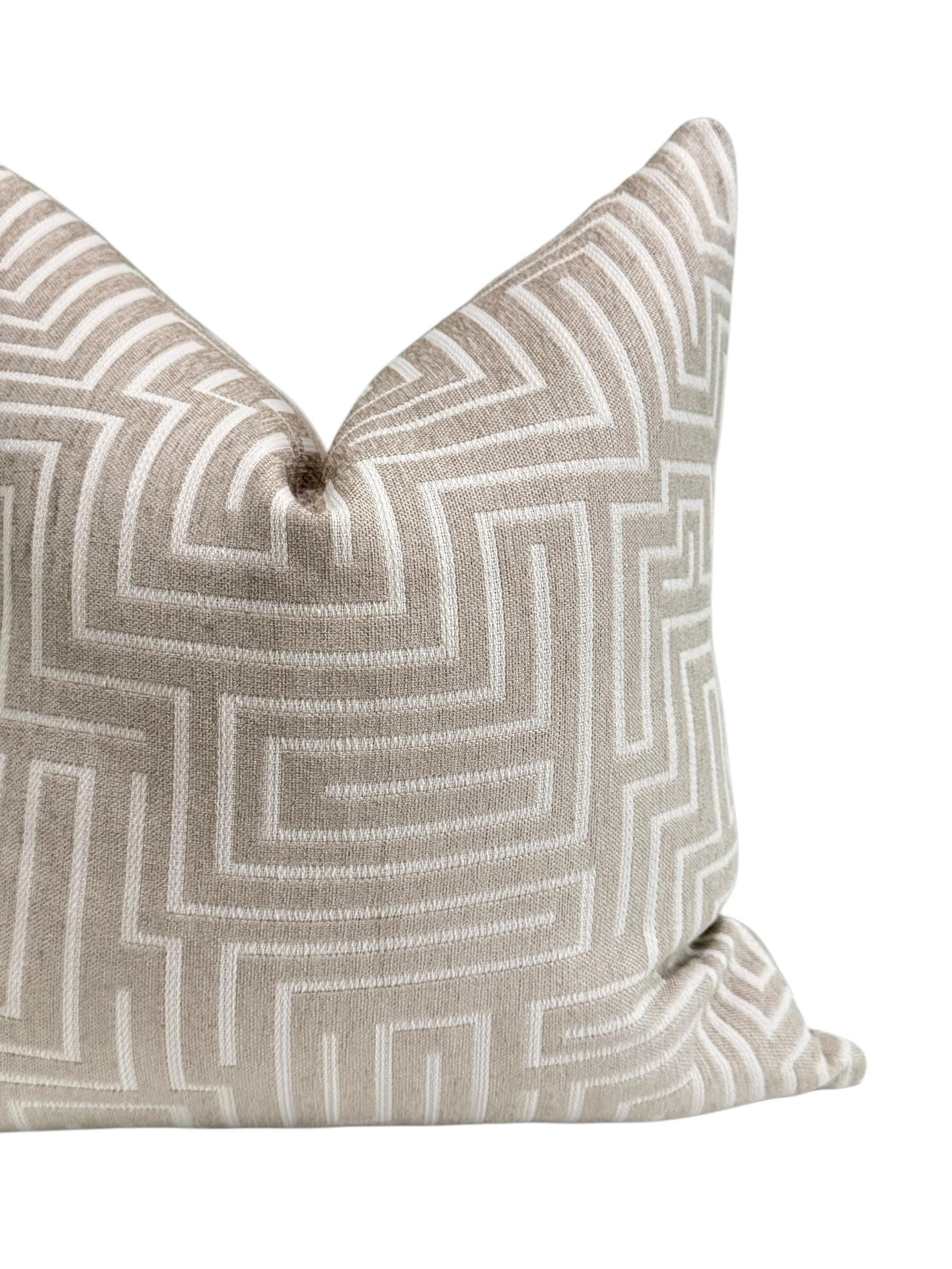 Handmade Taupe Geometric Pillow Cover, Modern Maze Cushion