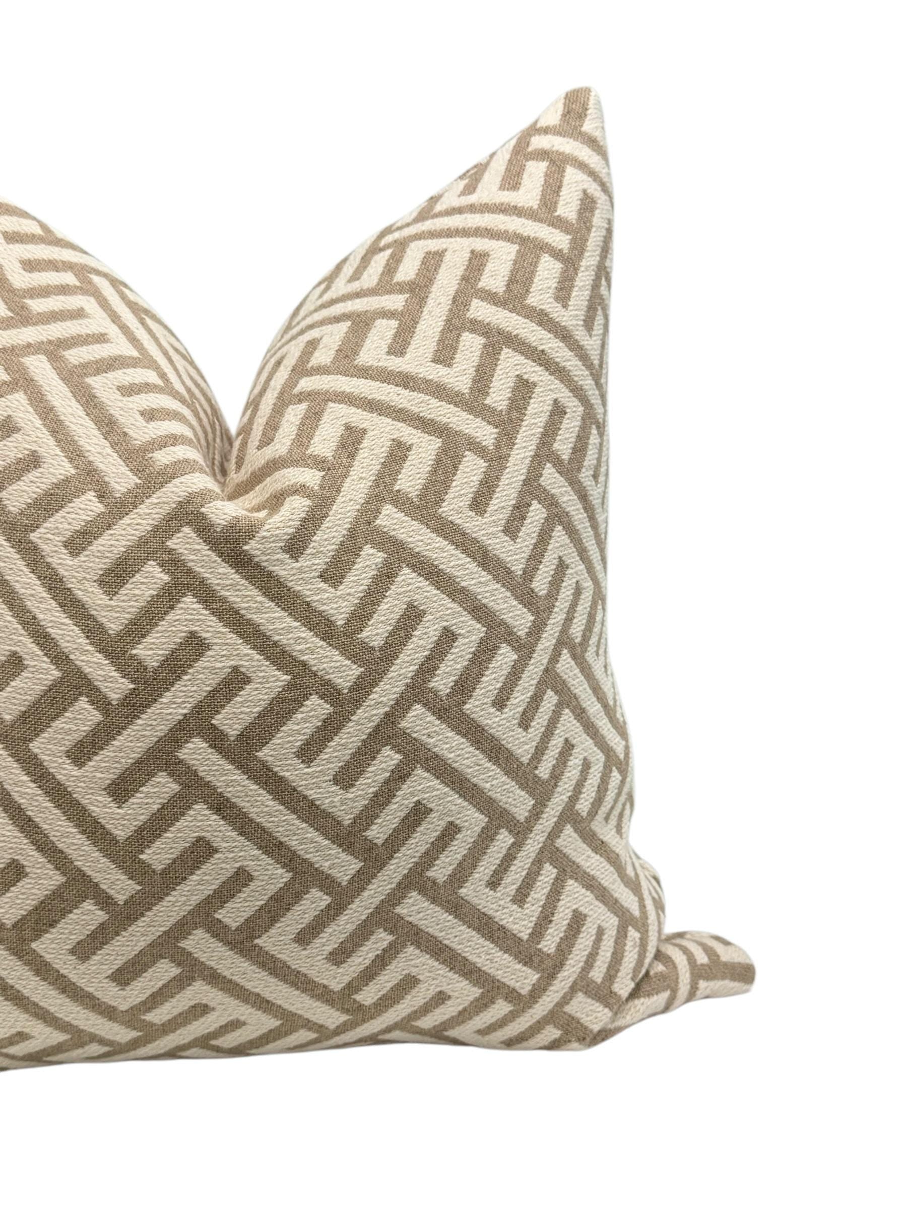Tan Geometric Pillow Cover, Modern Maze Design, Handmade