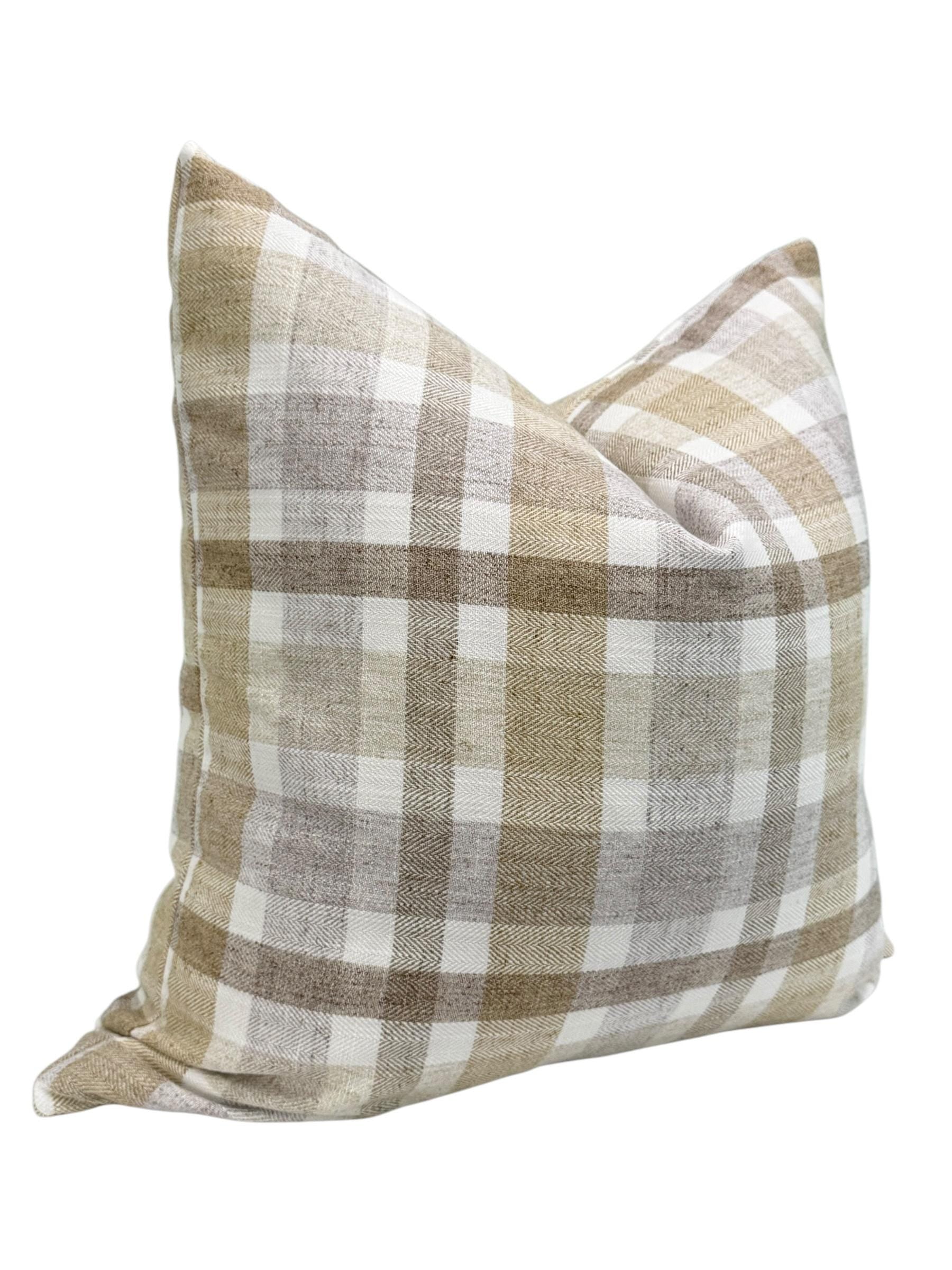 Handmade Neutral Plaid Pillow Cover, Farmhouse Style