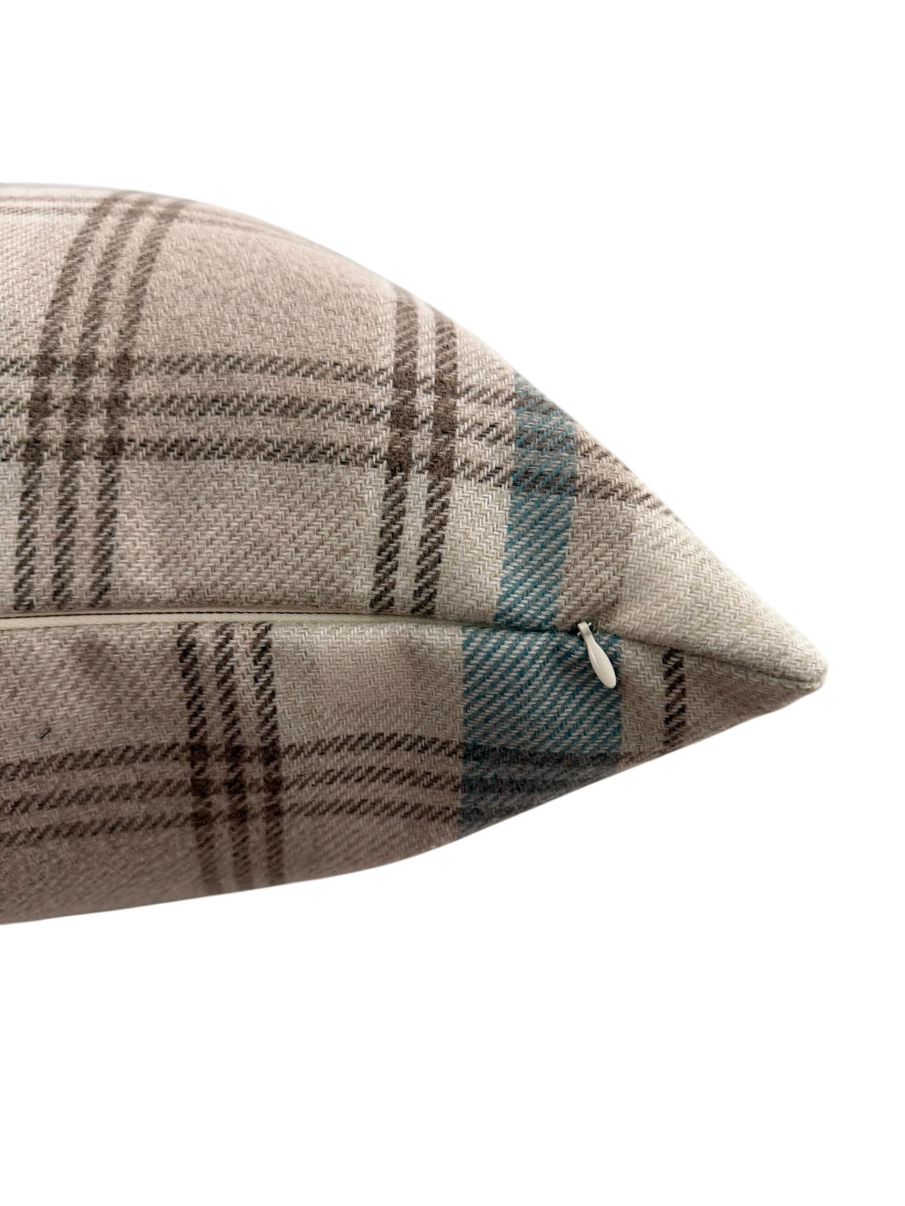 Blue Plaid Pillow Cover, Neutral Tartan Throw Pillow, Cottage Core Cushion, Cozy Checkered Cover, Warm Neutral, Classic Rustic Pillow Cover