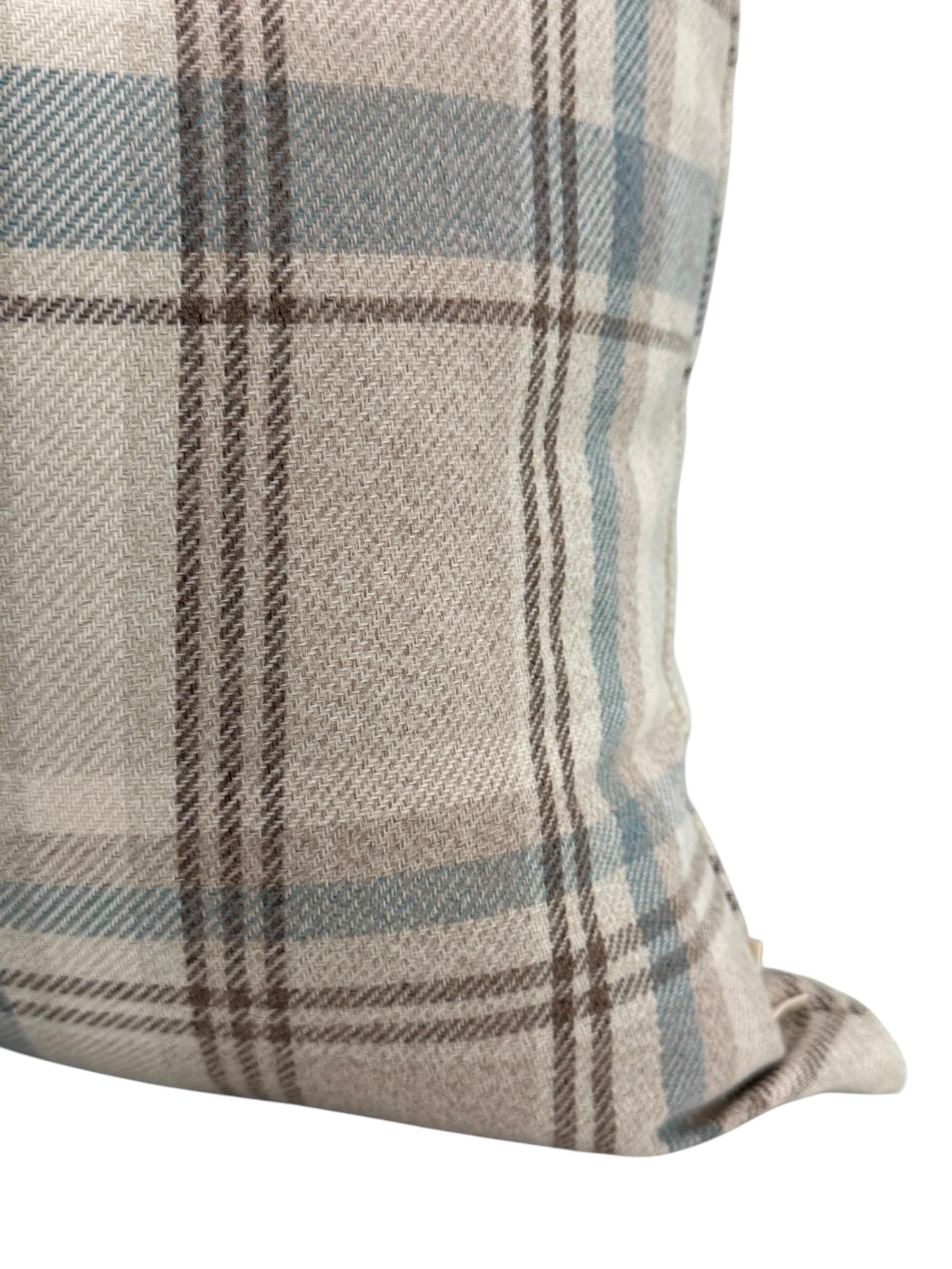 Blue Plaid Pillow Cover, Neutral Tartan Throw Pillow, Cottage Core Cushion, Cozy Checkered Cover, Warm Neutral, Classic Rustic Pillow Cover