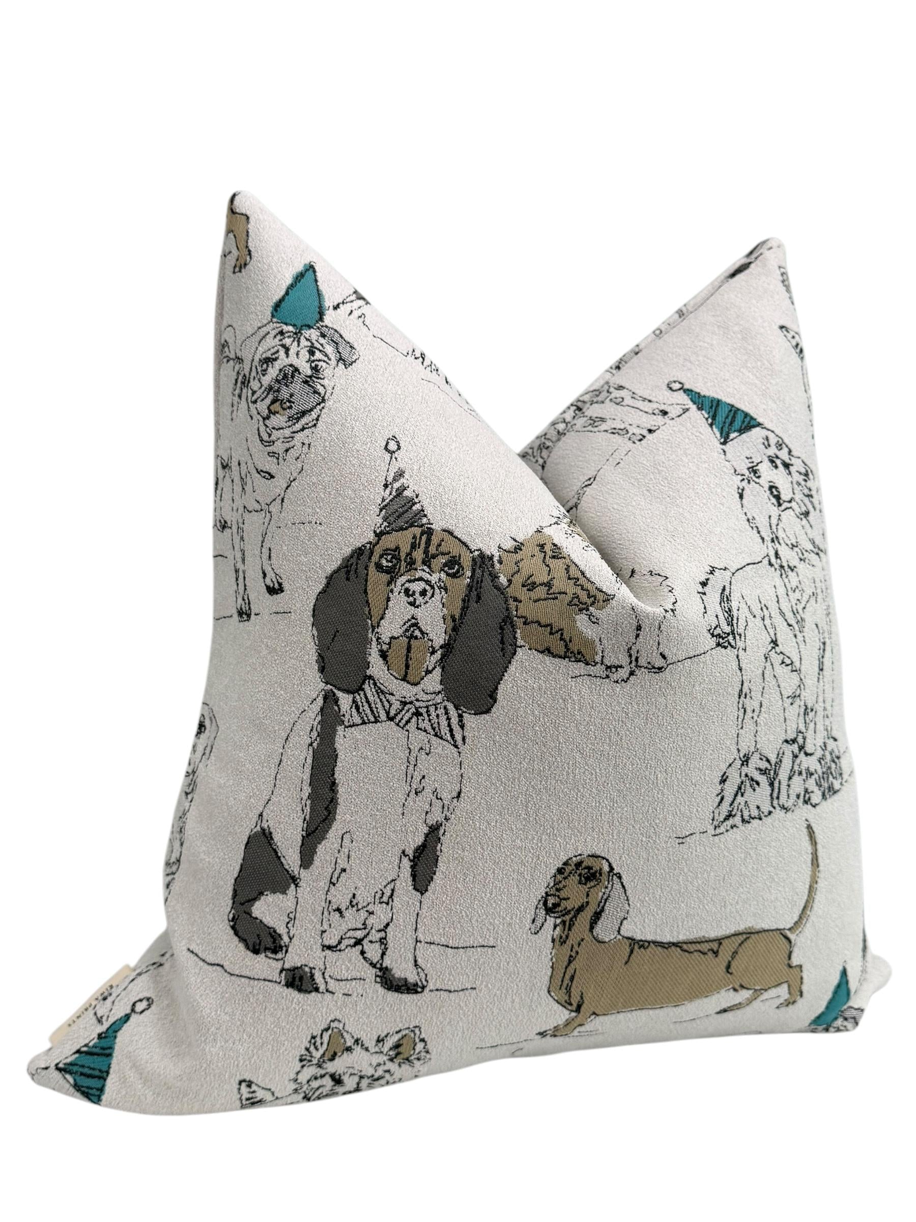 Dog Party Pillow Cover, Colorful Dog Breed Print, Decorative Cushion