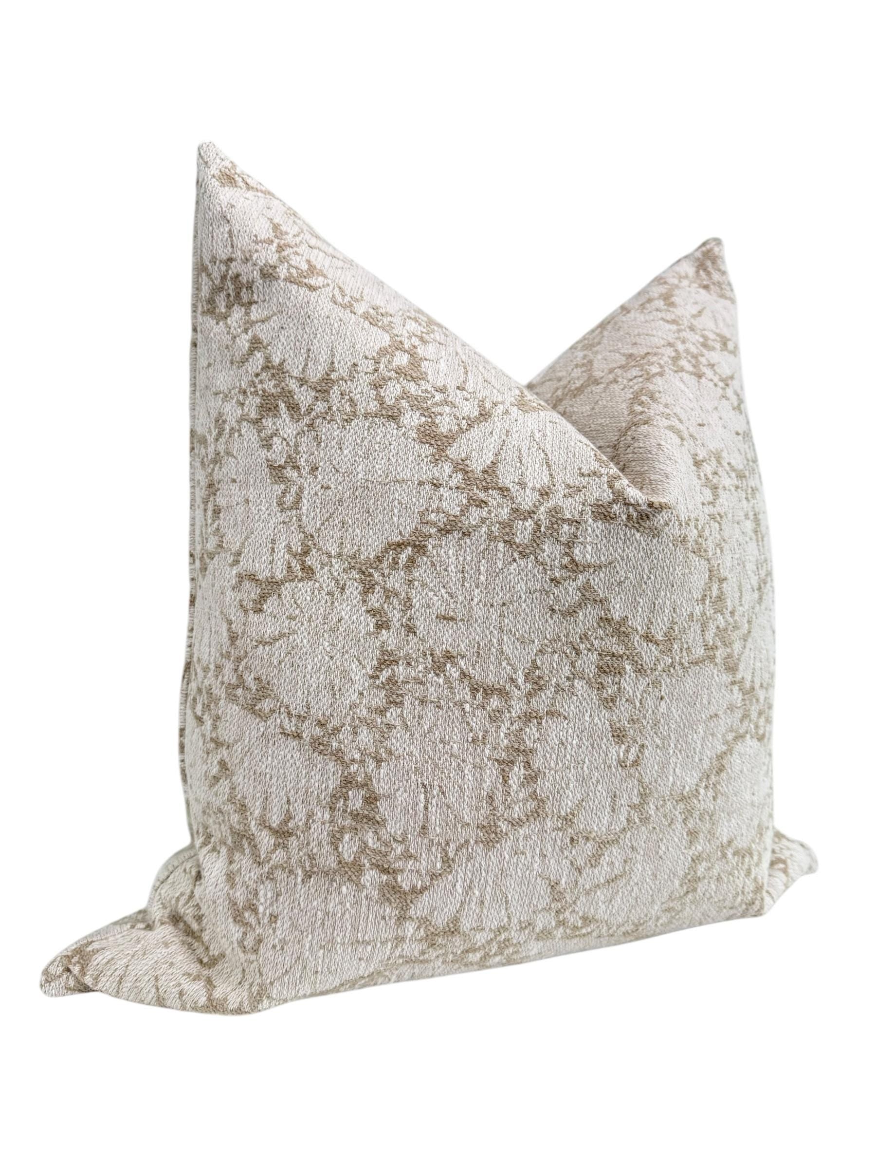 Beige Decorative Pillow, Ivory Floral Pillow, Light Neutral Floral Pillow Covers, Taupe Throw Pillow, Beige and White Floral Cushion