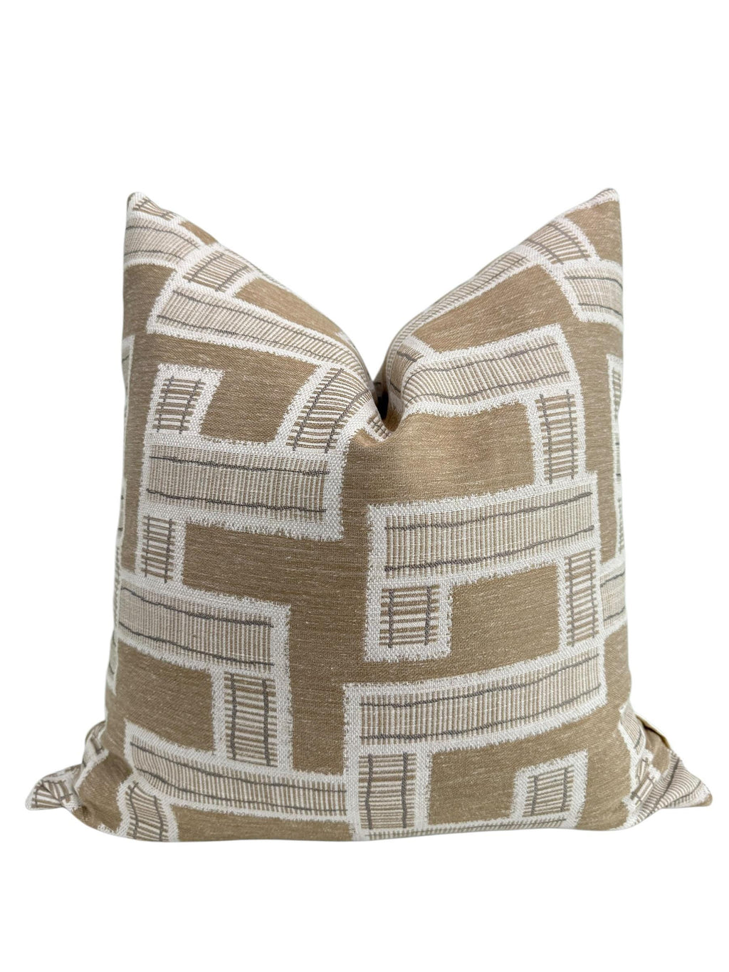 Geometric Plaid Pillow Cover: Taupe, White, and Beige Throw Cushion