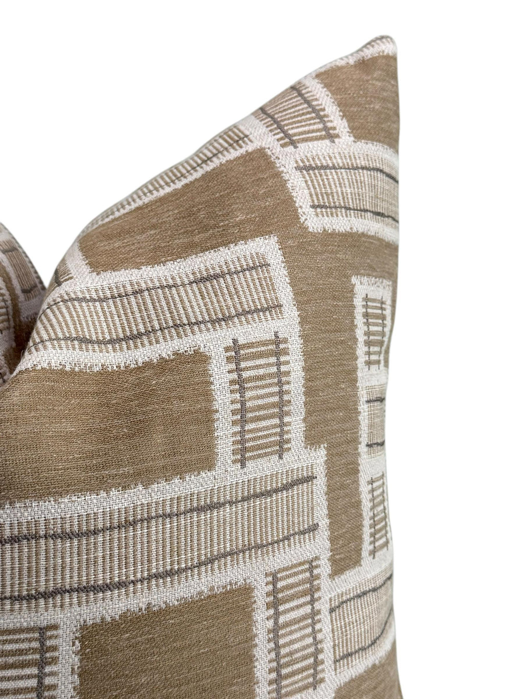 Geometric Plaid Pillow Cover: Taupe, White, and Beige Throw Cushion