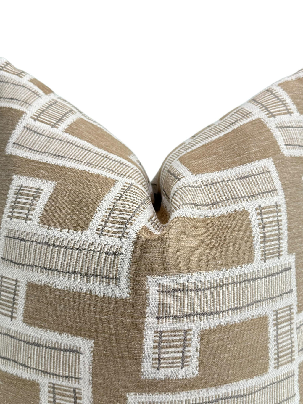 Geometric Plaid Pillow Cover: Taupe, White, and Beige Throw Cushion