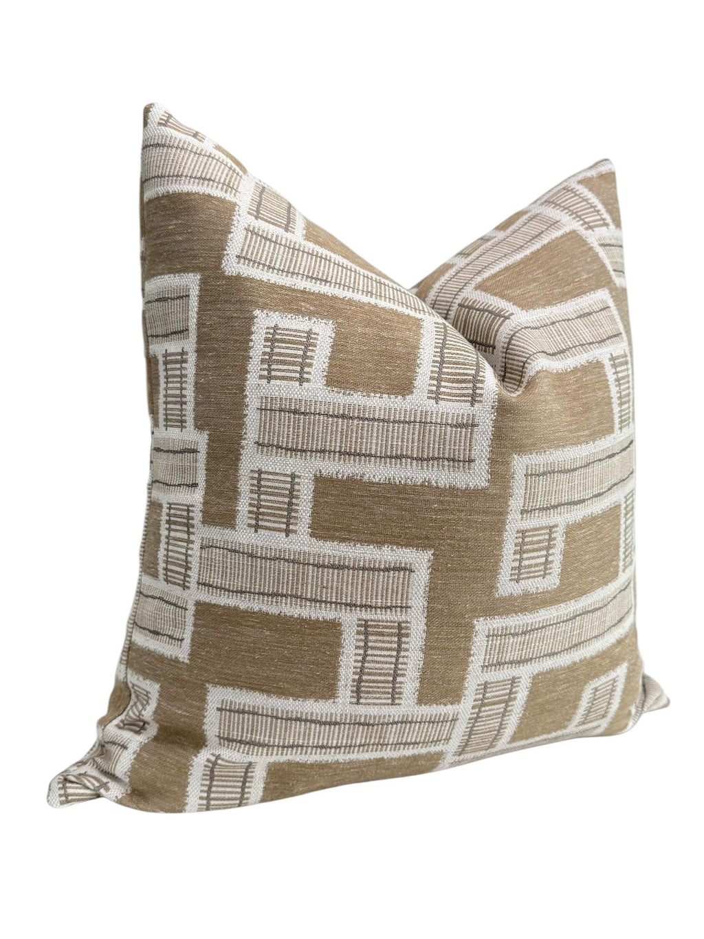 Geometric Plaid Pillow Cover: Taupe, White, and Beige Throw Cushion