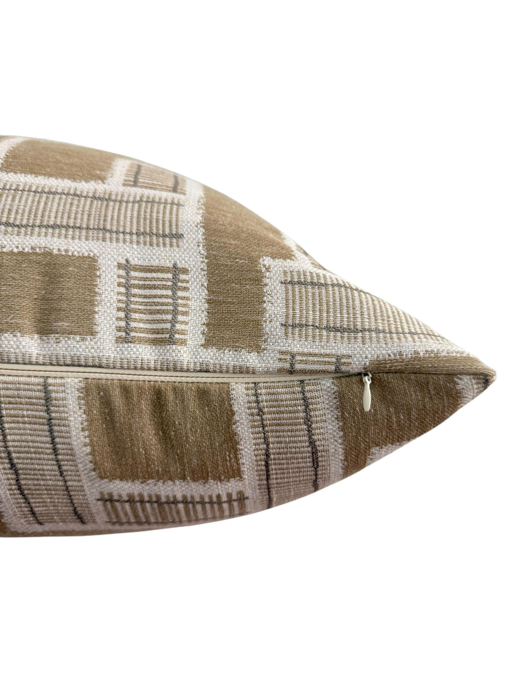 Geometric Plaid Pillow Cover: Taupe, White, and Beige Throw Cushion