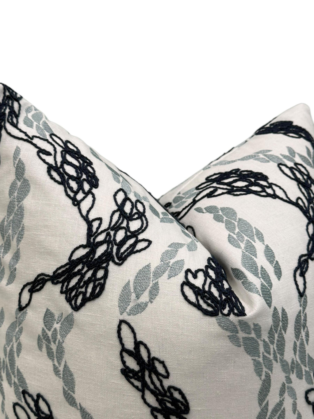 Navy Embroidered Floral Pillow Cover, Vine Cushion, Handmade USA