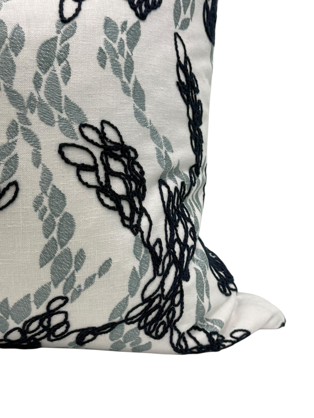 Navy Embroidered Floral Pillow Cover, Vine Cushion, Handmade USA