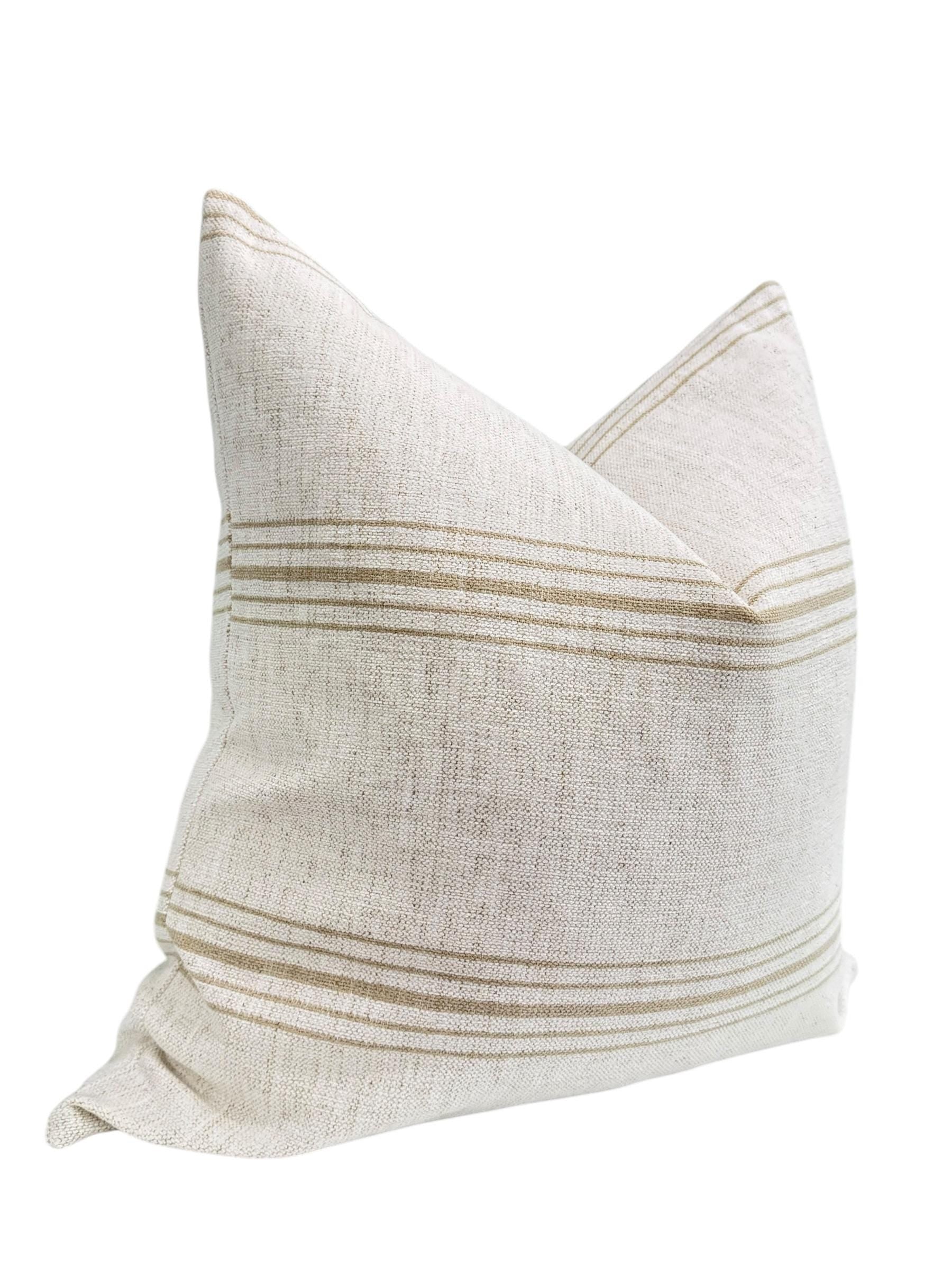 French Stripe Linen Pillow Cover, Farmhouse Lumbar Cushion