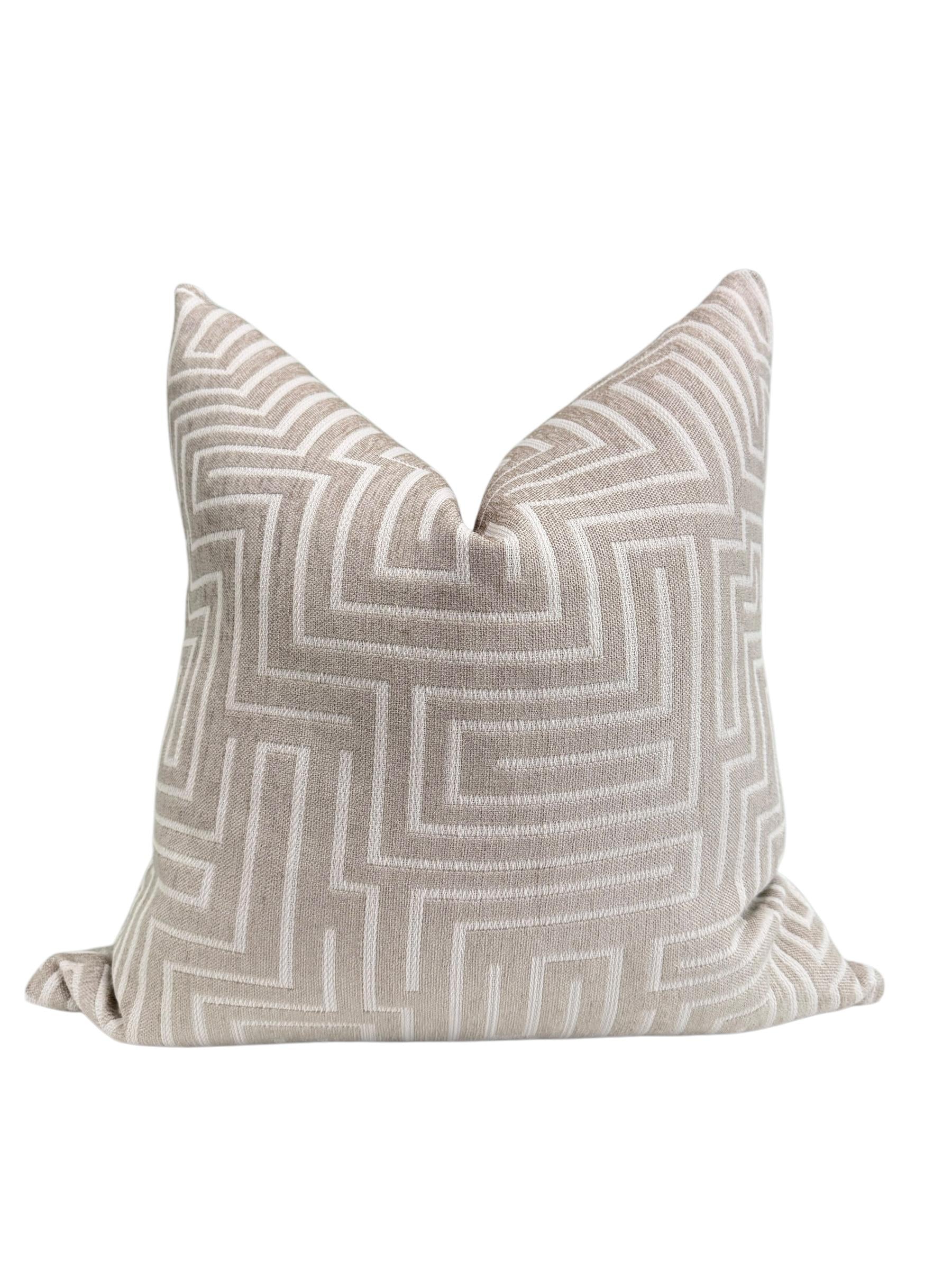 Handmade Taupe Geometric Pillow Cover, Modern Maze Cushion