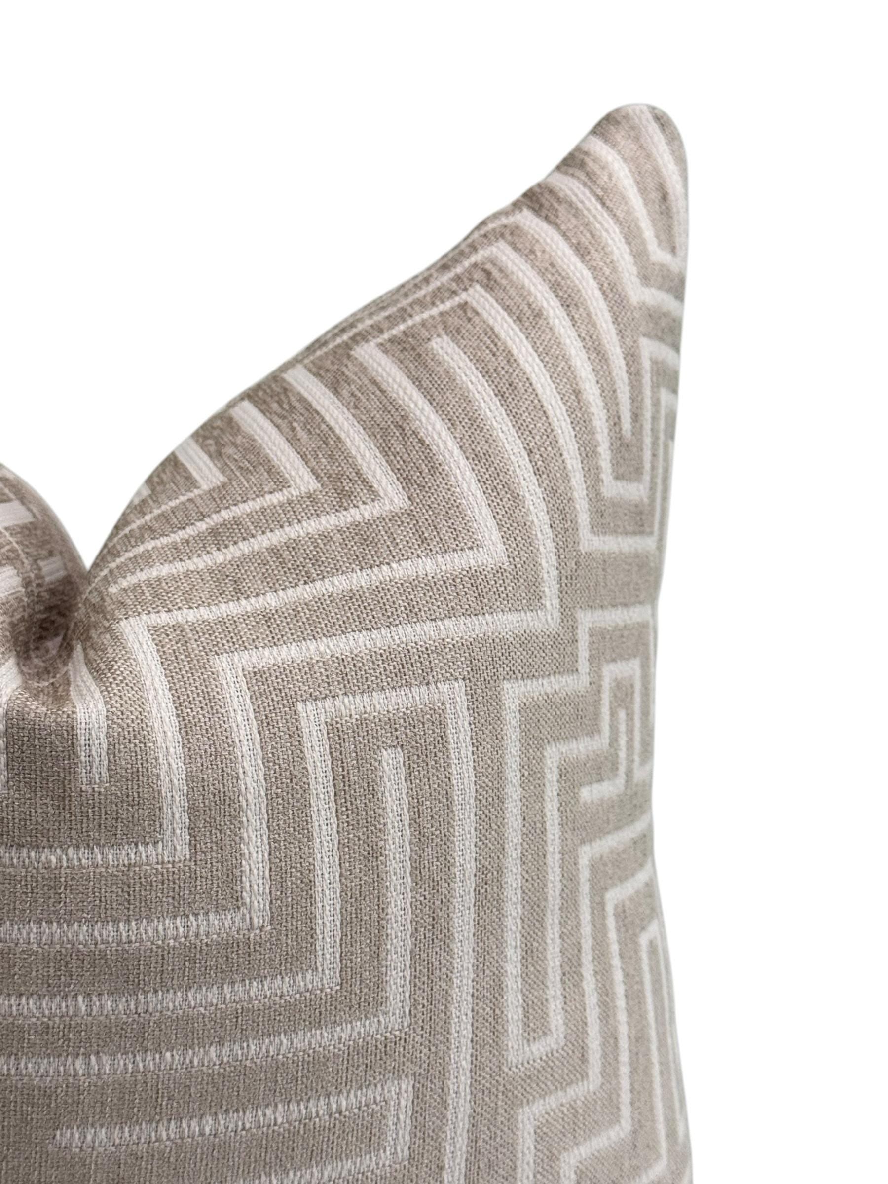Handmade Taupe Geometric Pillow Cover, Modern Maze Cushion