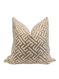 Tan Geometric Pillow Cover, Modern Maze Design, Handmade