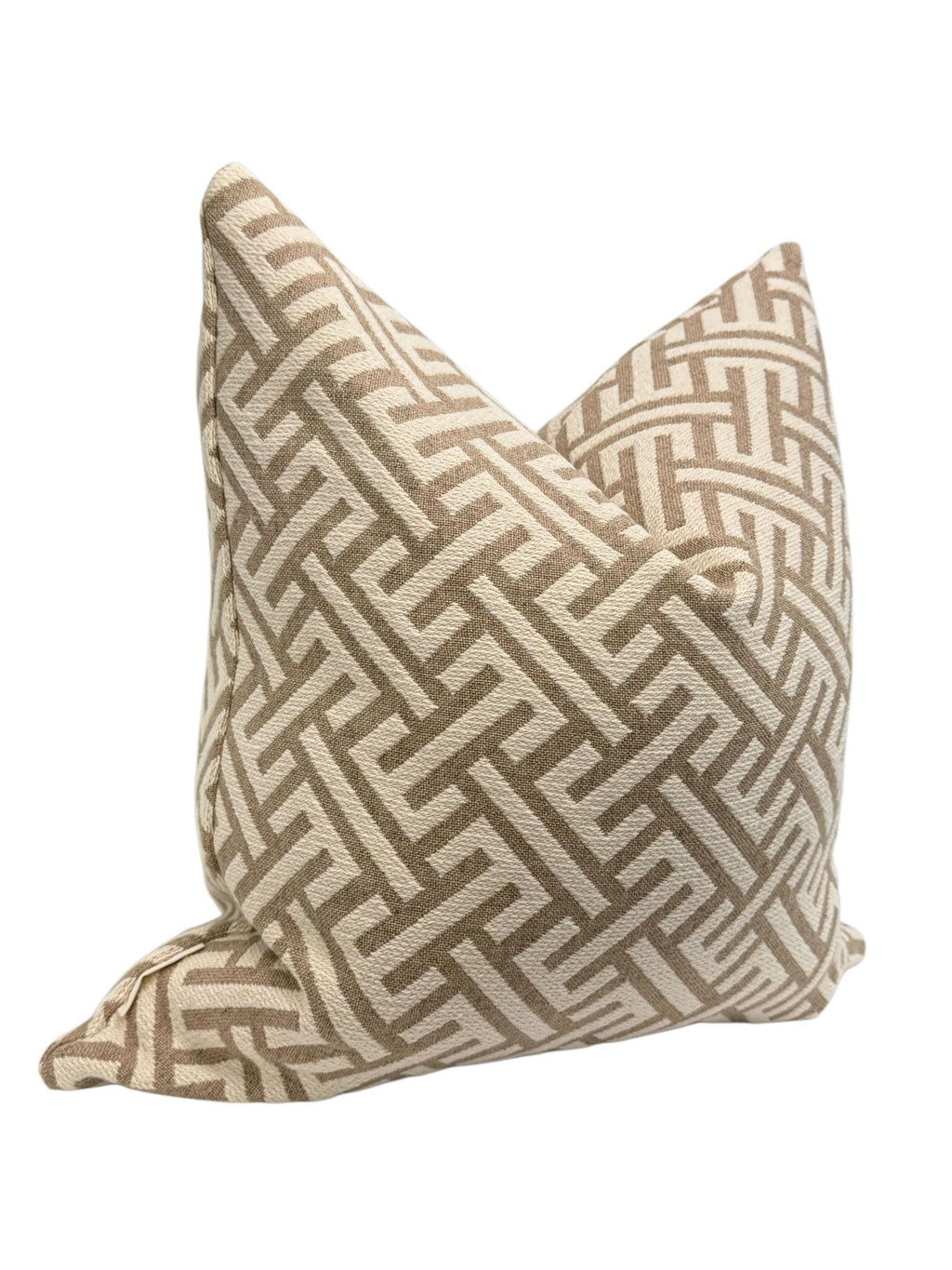 Tan Geometric Pillow Cover, Modern Maze Design, Handmade